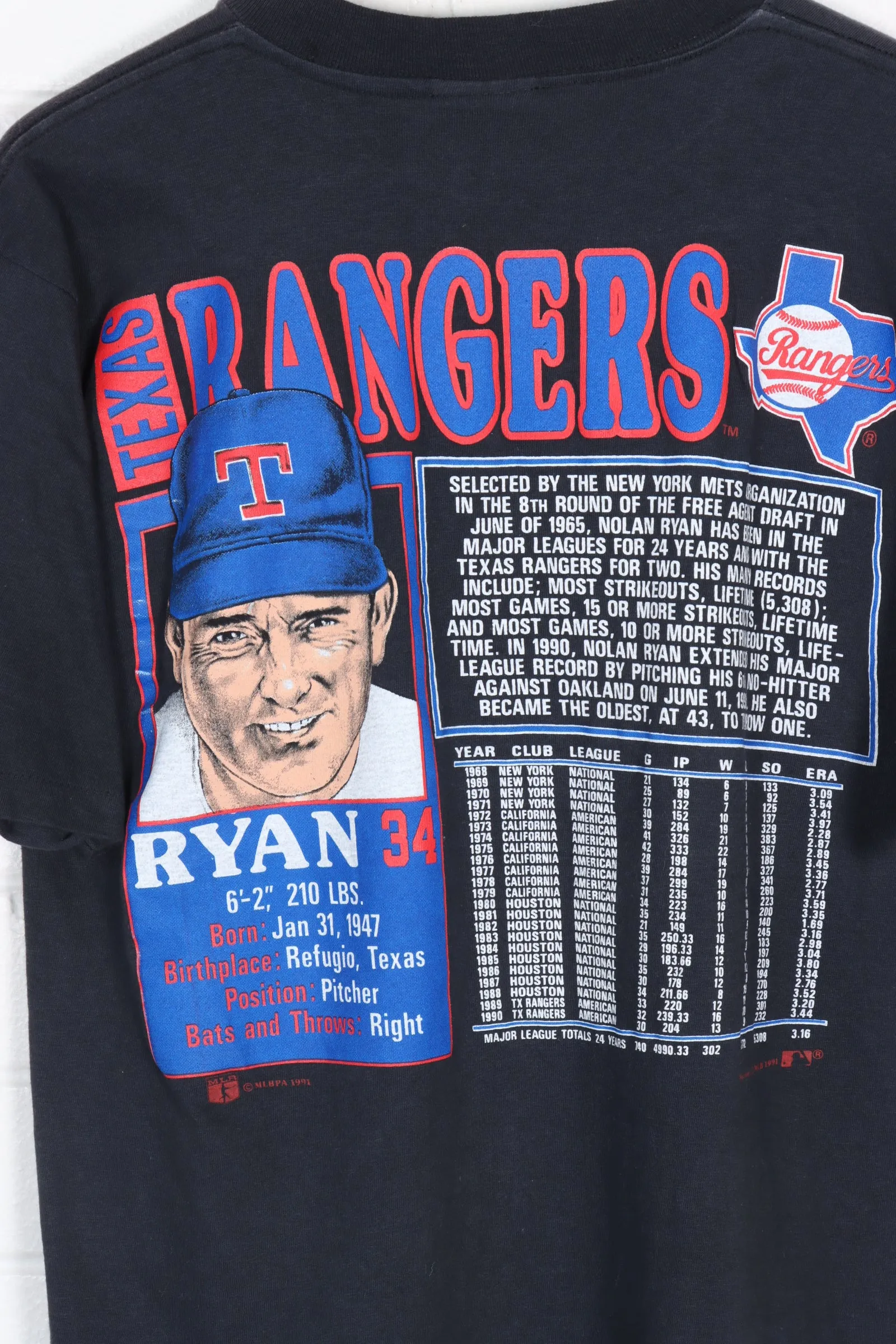 1991 Vintage NUTMEG Texas Rangers Nolan Ryan MLB Baseball Tee (M)