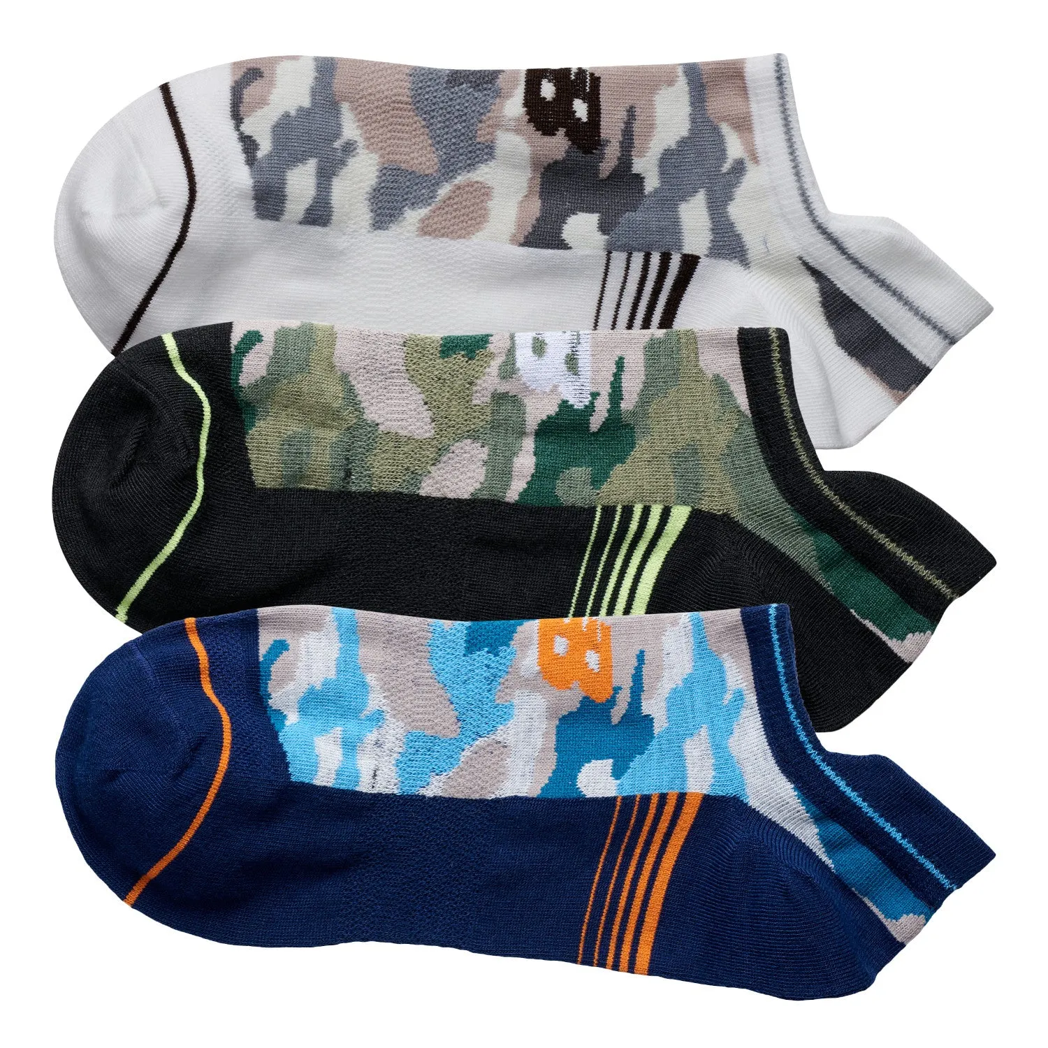 3 Pack Impact Run No Show Camo Socks