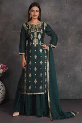 503002 Dark Green and Golden Work Palazzo Suit with Dupatta