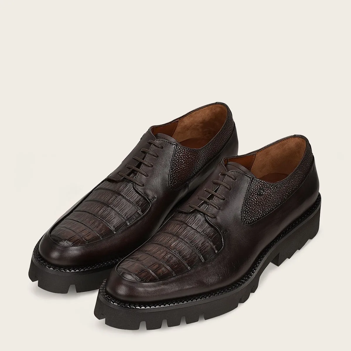 58UCWBF - Franco Cuadra brown casual caiman leather platform derbies for men