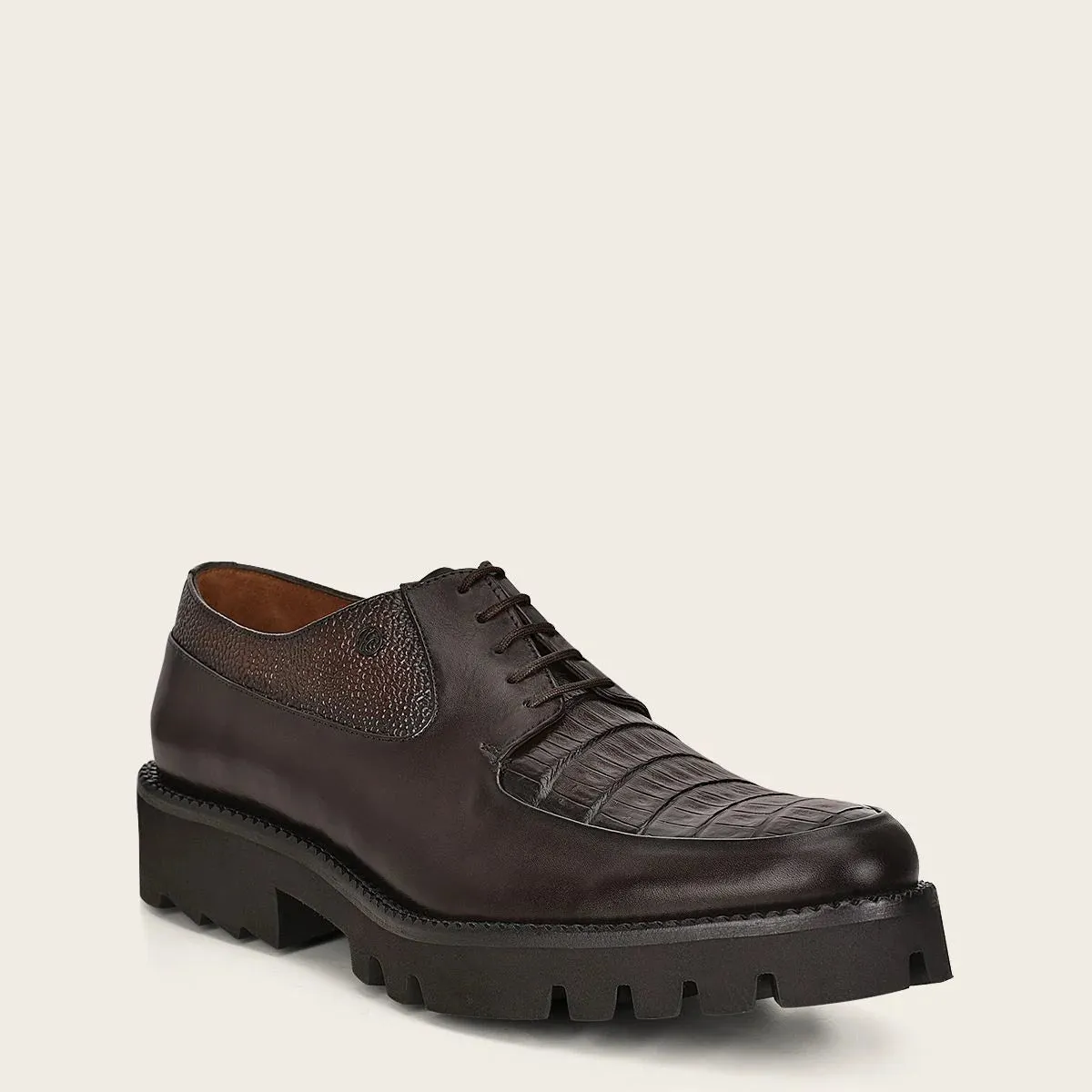 58UCWBF - Franco Cuadra brown casual caiman leather platform derbies for men