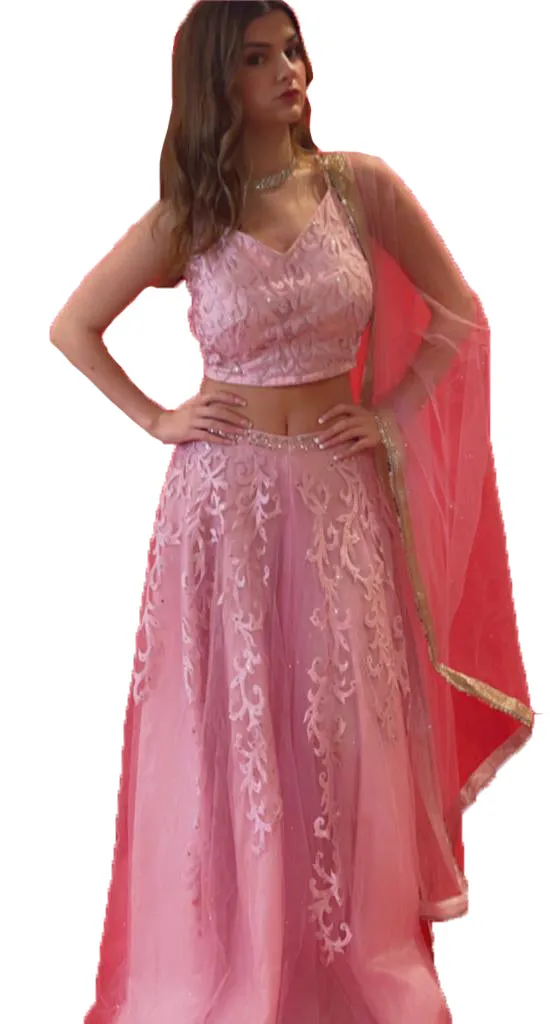 A Classy Lilac Colored Lehenga Choli With Beautiful Thred Work Set - Rent