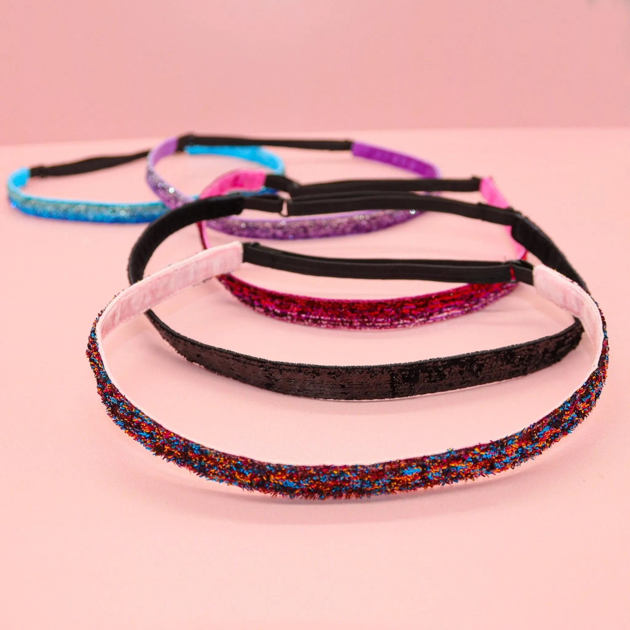 Adjustable No Slip Thin Glitter Headbands - 6 Pack