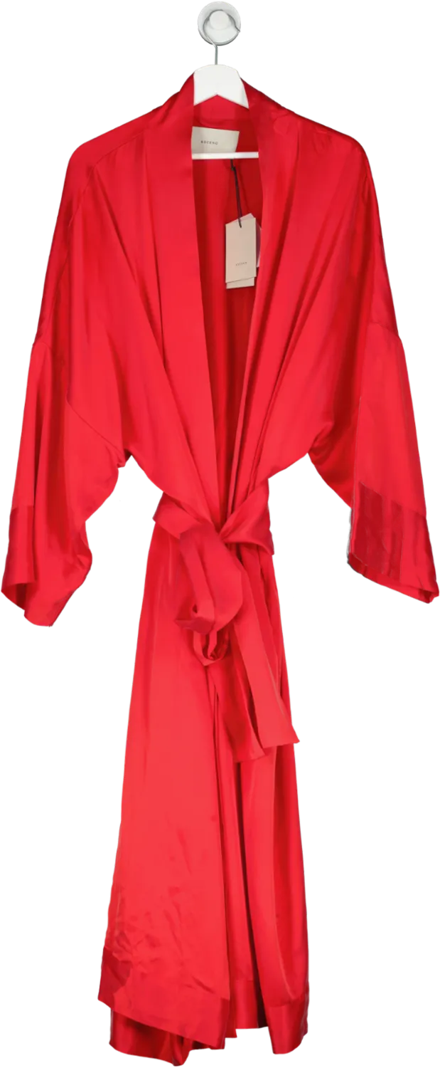 Asceno Red Athens Silk Robe UK M/L