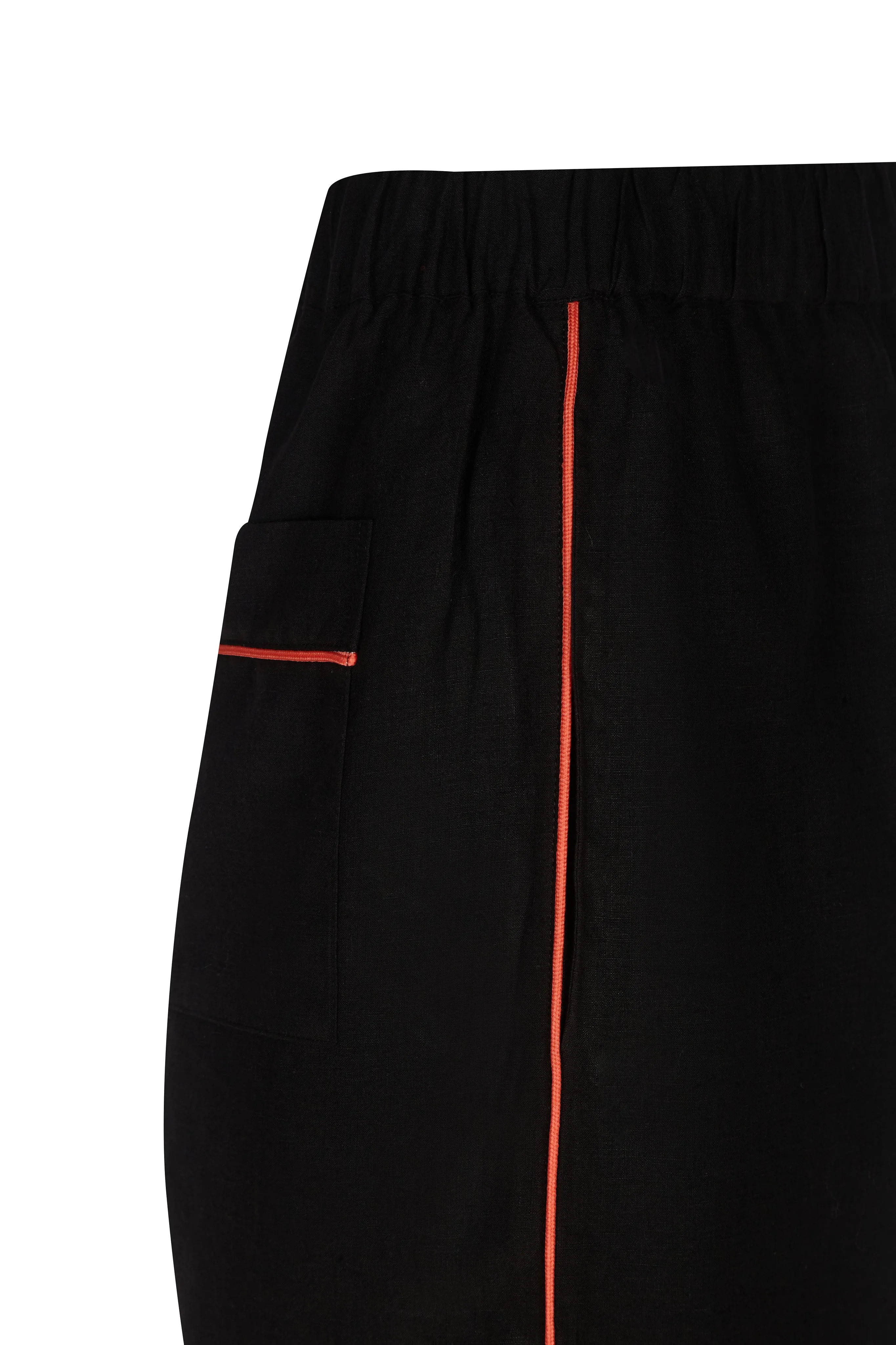 Aubrey Black Linen Pyjama Set with Coral Piping