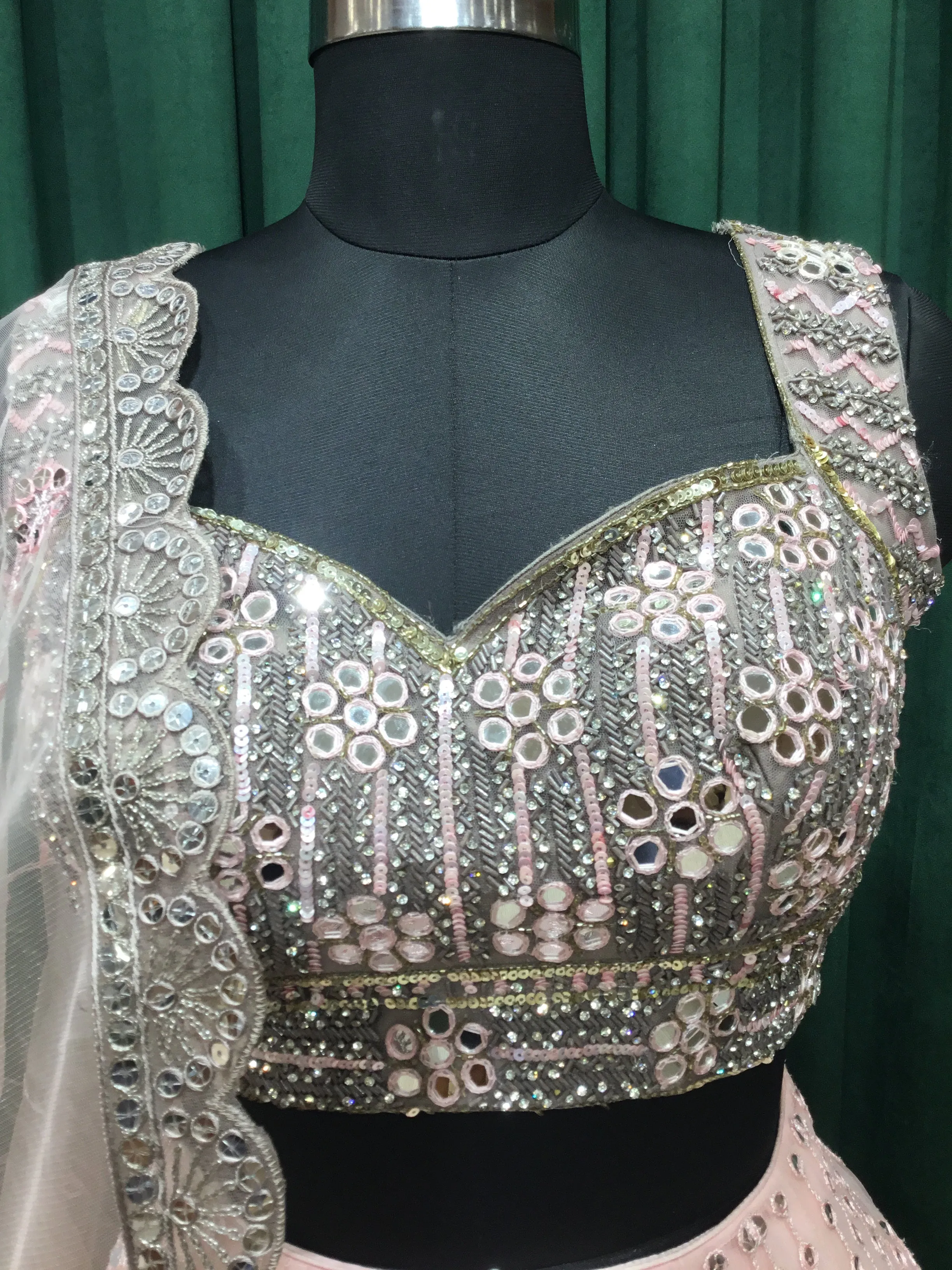 Baby Pink Net Lehengas With Japanese Cut Dana and Sequins Work