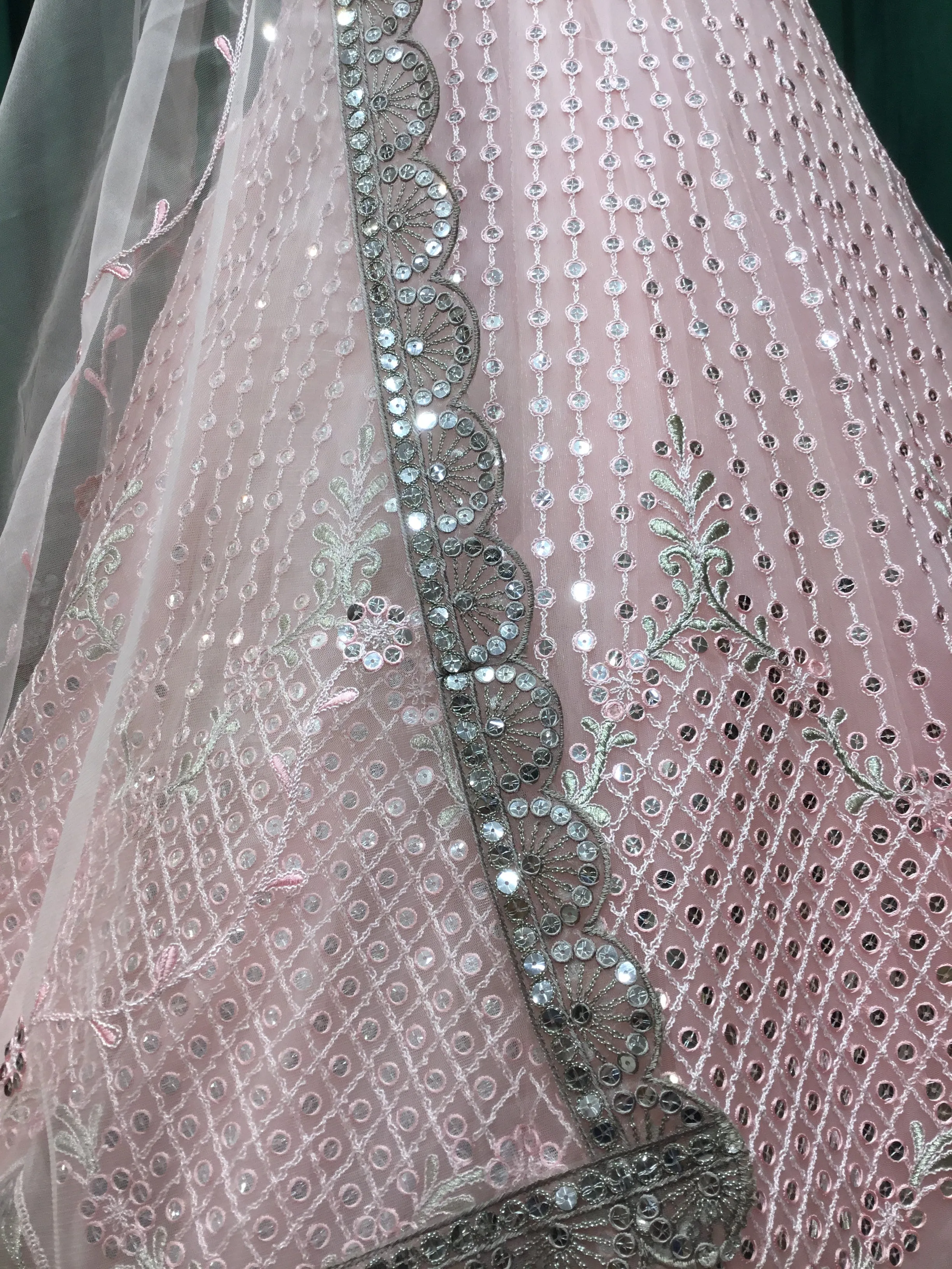 Baby Pink Net Lehengas With Japanese Cut Dana and Sequins Work