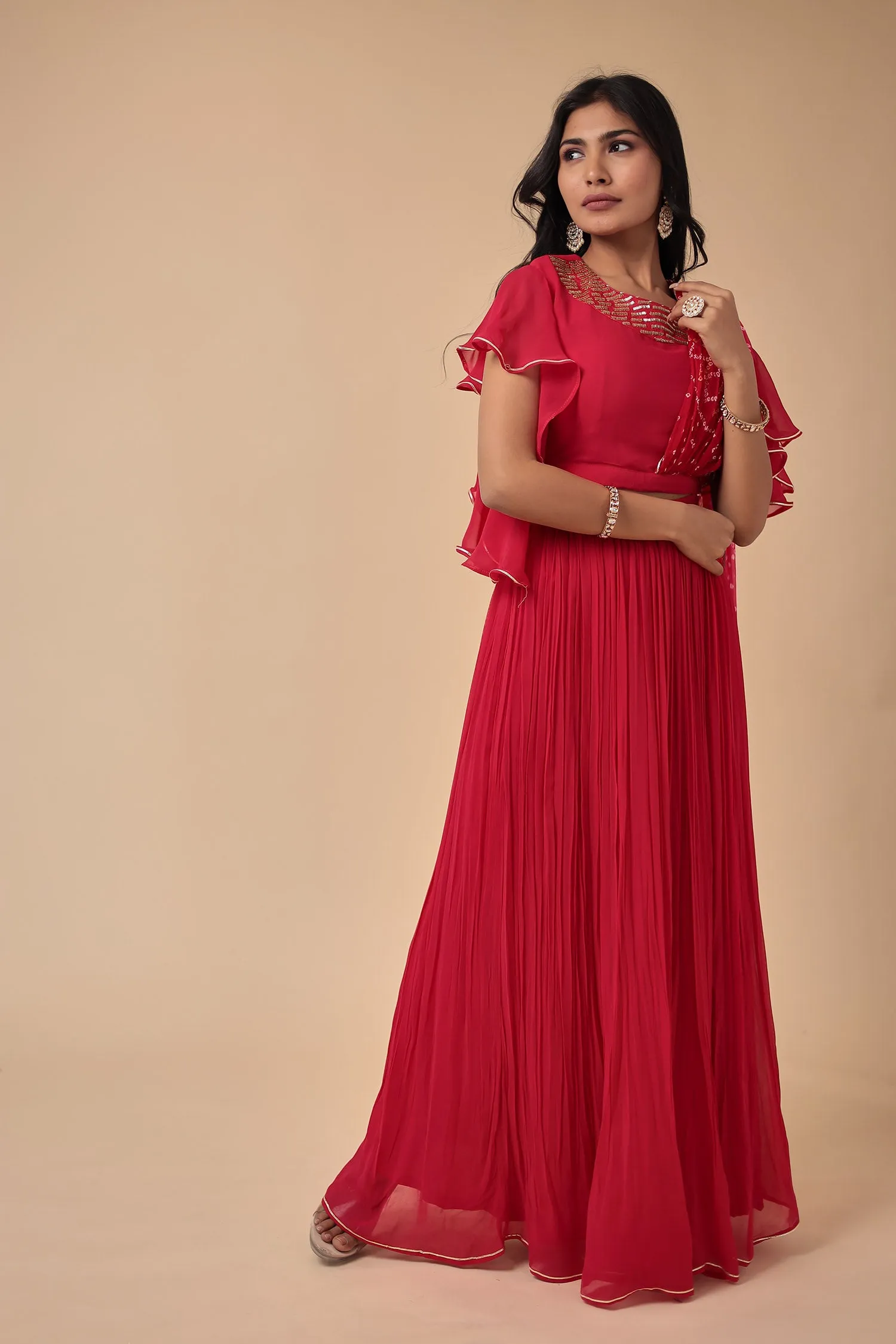 Bandhej Georgette Indowestern with Embroidered work all