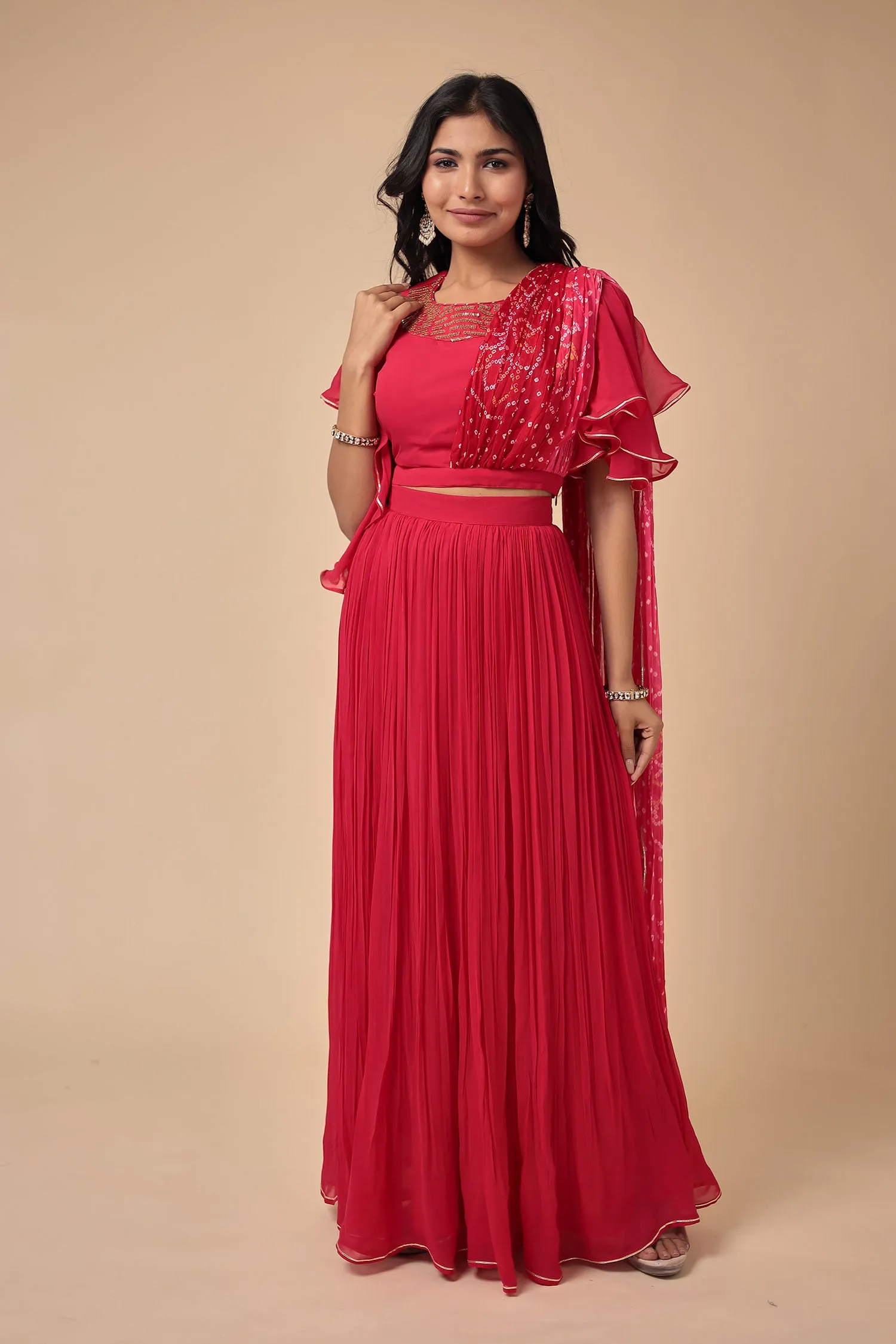 Bandhej Georgette Indowestern with Embroidered work all