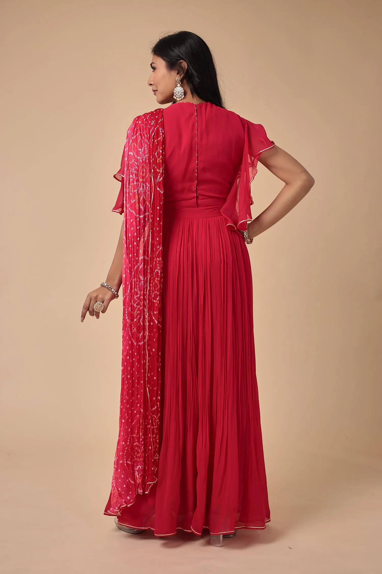 Bandhej Georgette Indowestern with Embroidered work all