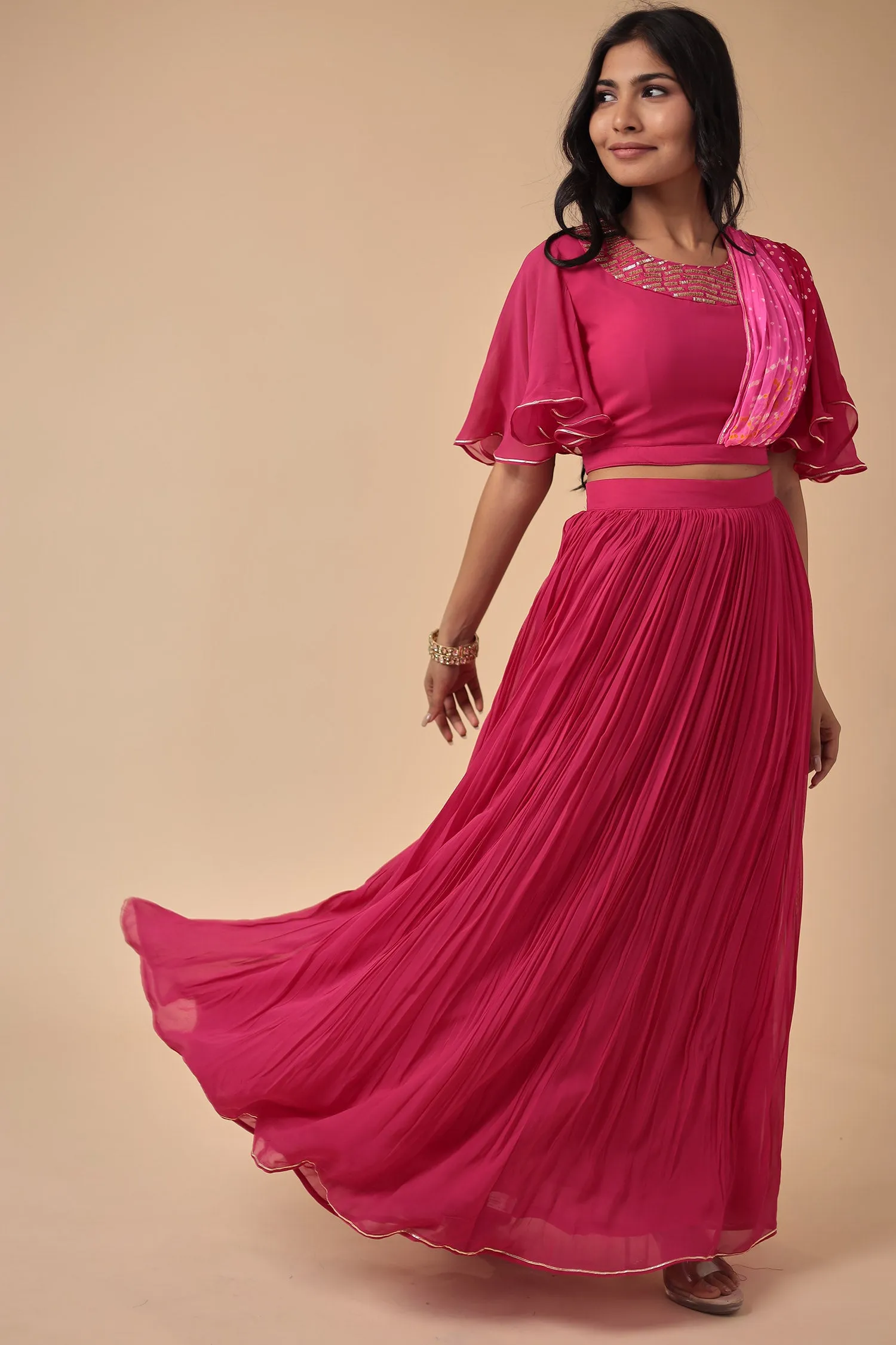 Bandhej Georgette Indowestern with Embroidered work