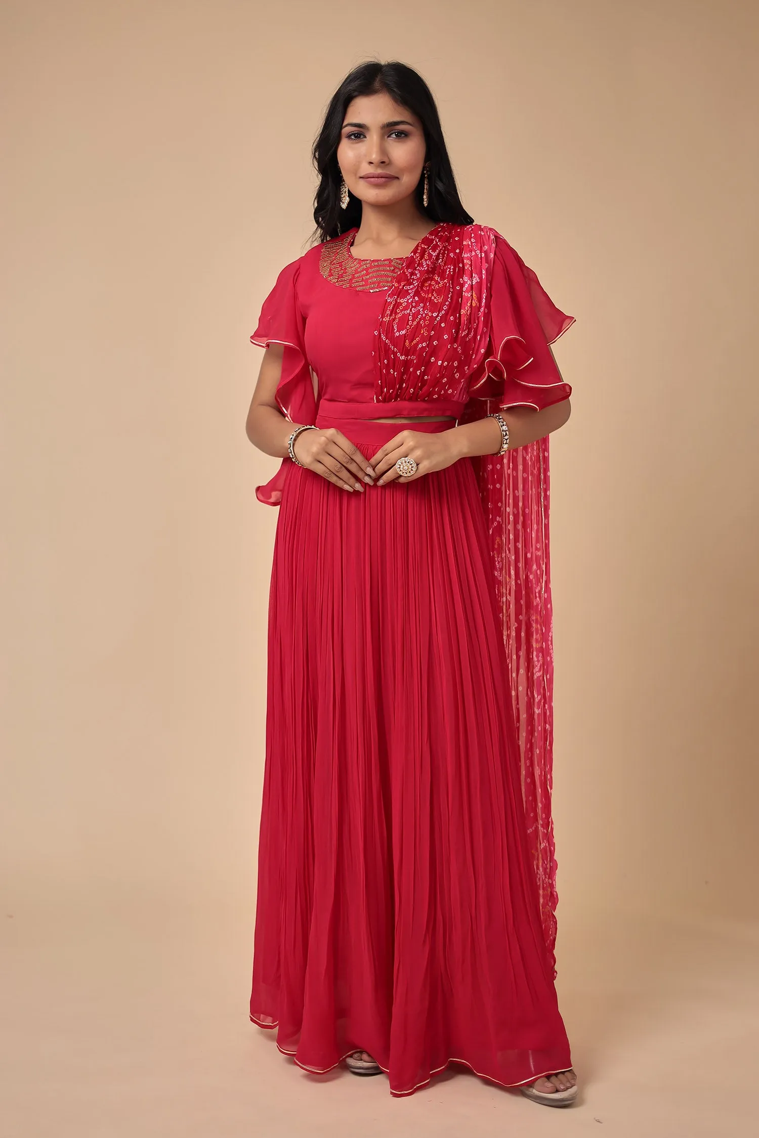 Bandhej Georgette Indowestern with Embroidered work all