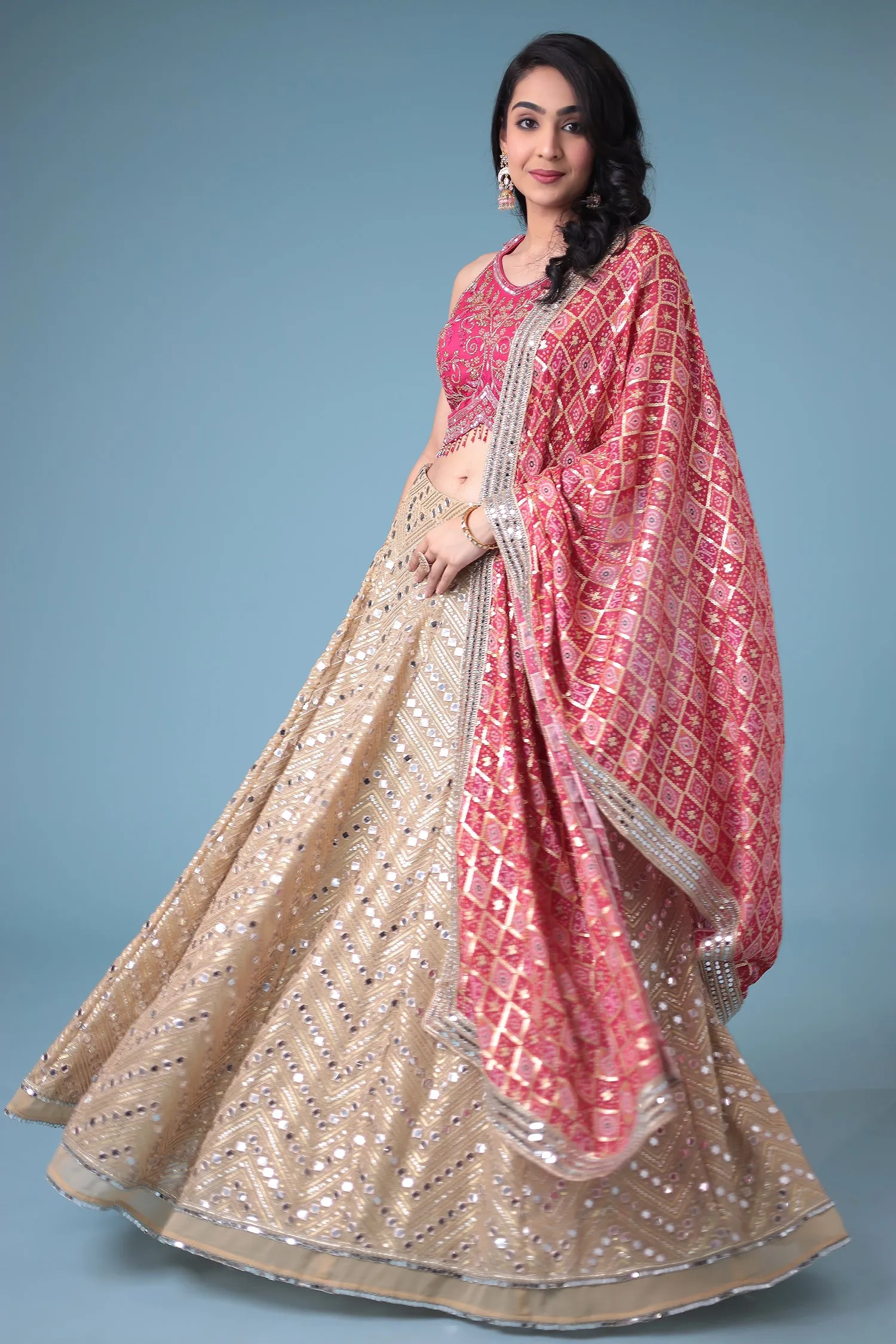 Bandhej Georgette Lehenga with Mirror and Sequins work