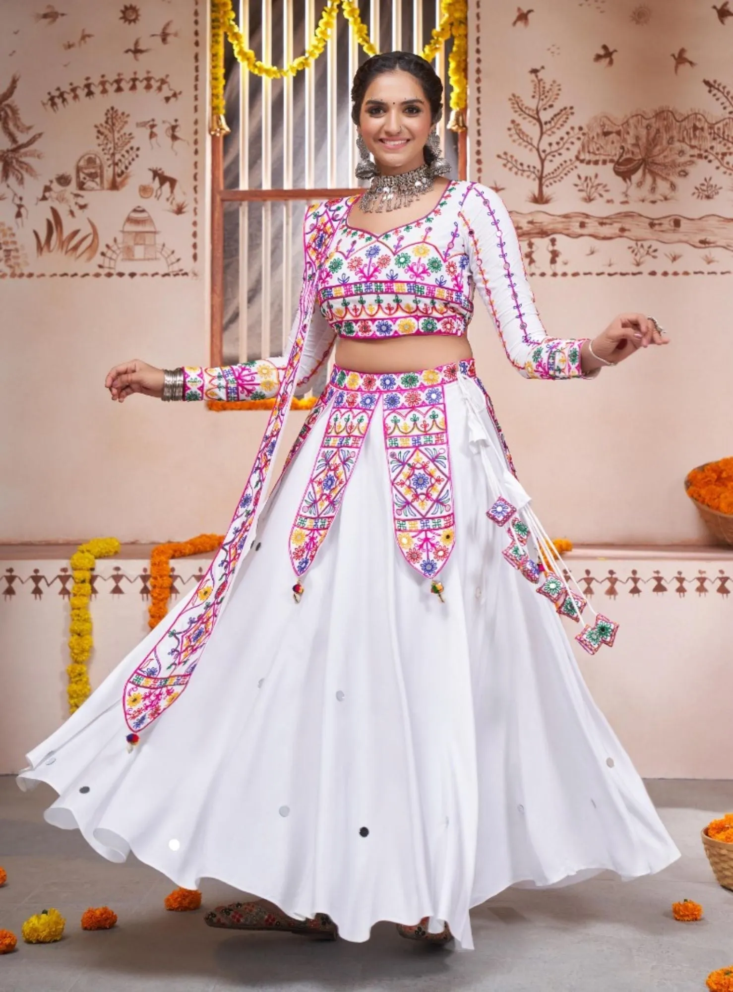 Beautiful navratri white color lehenga choli set - buy