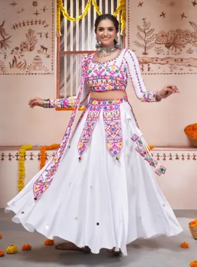 BEAUTIFUL NAVRATRI WHITE COLOR LEHENGA CHOLI SET - RENT