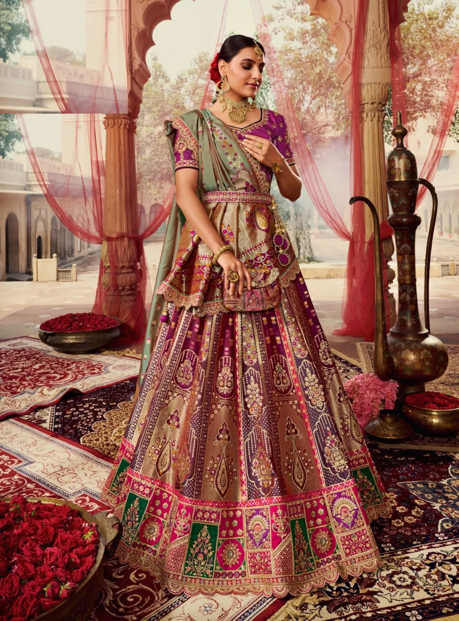 BEAUTIFUL ROYAL MULTICOLOUR LEHENGA SET - RENT