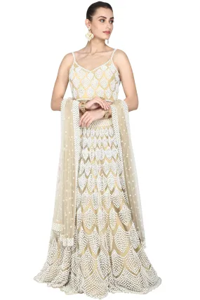 Beige lehenga set.