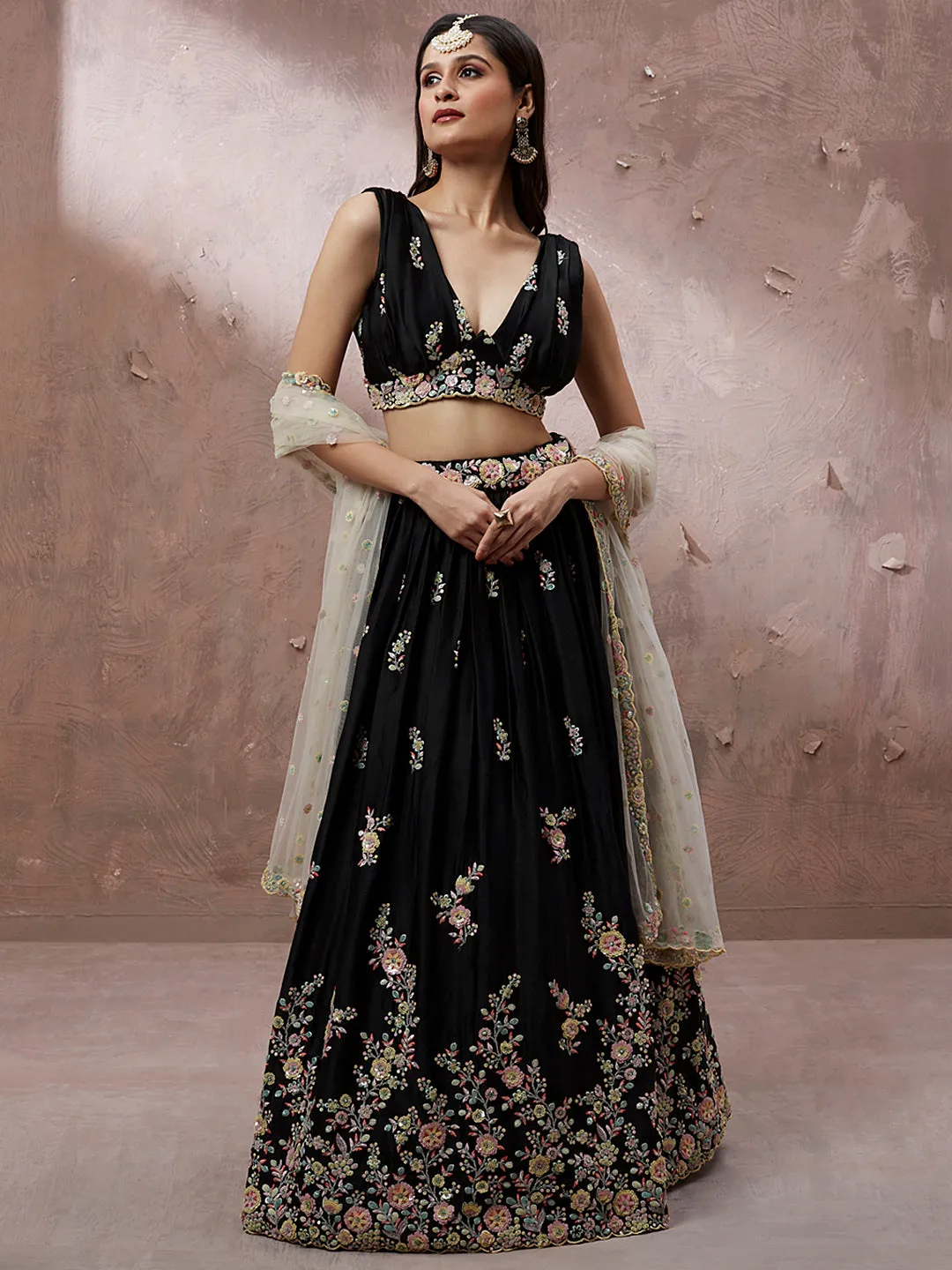 BLACK ELEGANT DESIGNER LEHENGA CHOLI SET - RENT