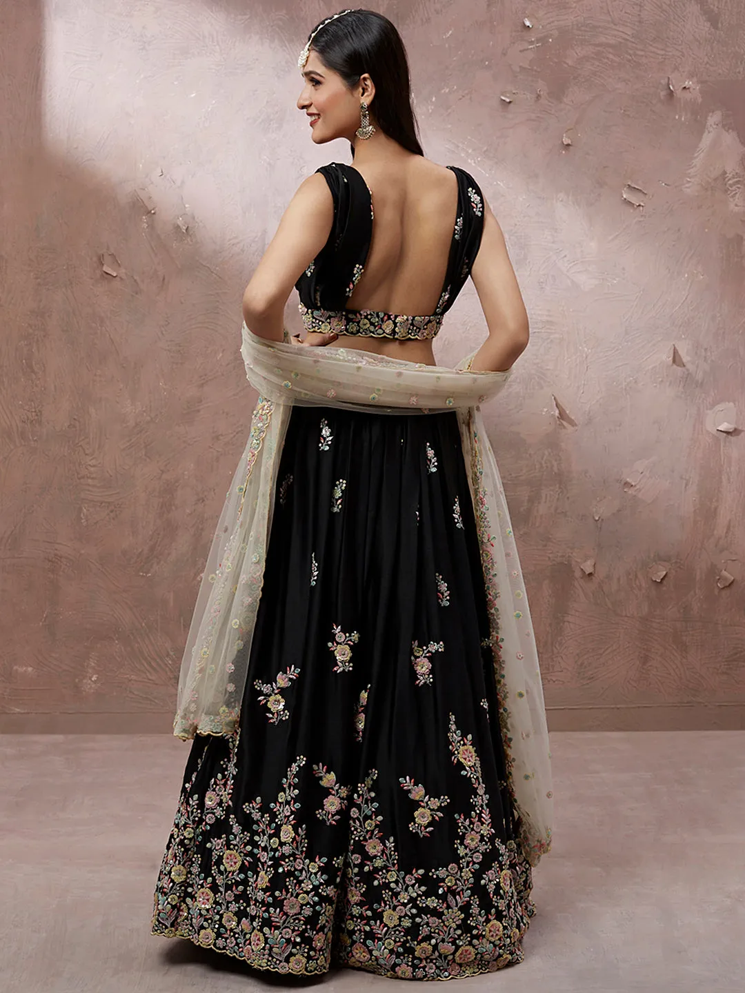 BLACK ELEGANT DESIGNER LEHENGA CHOLI SET - RENT