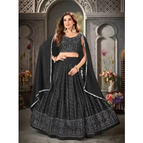 Black Party wear Embroidery Lehenga Choli Dupatta