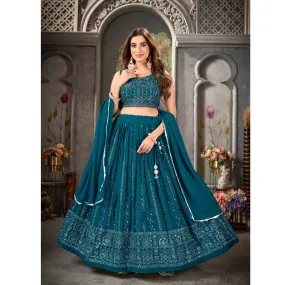 Blue Party wear Embroidery Lehenga Choli Dupatta