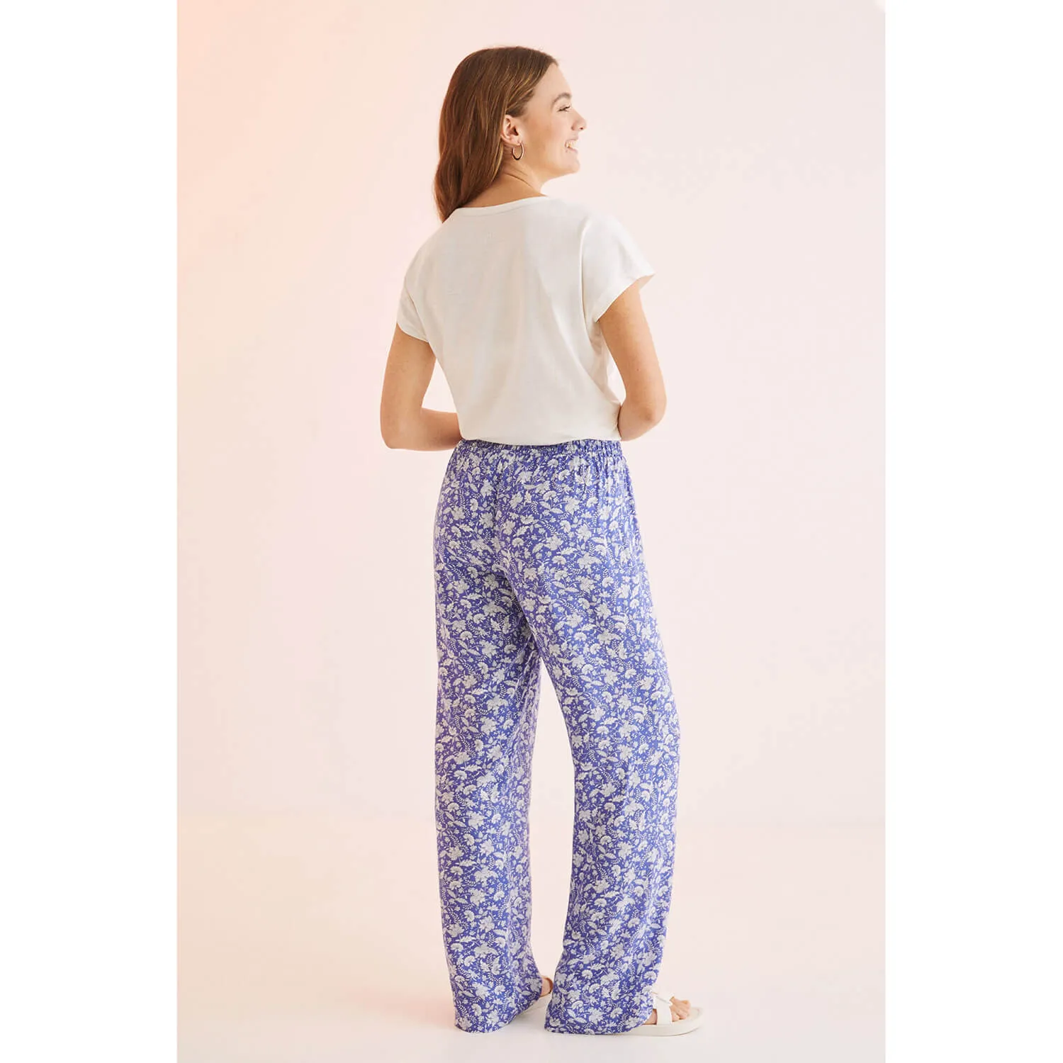 Blue Printed 100% Cotton Trousers - Blue