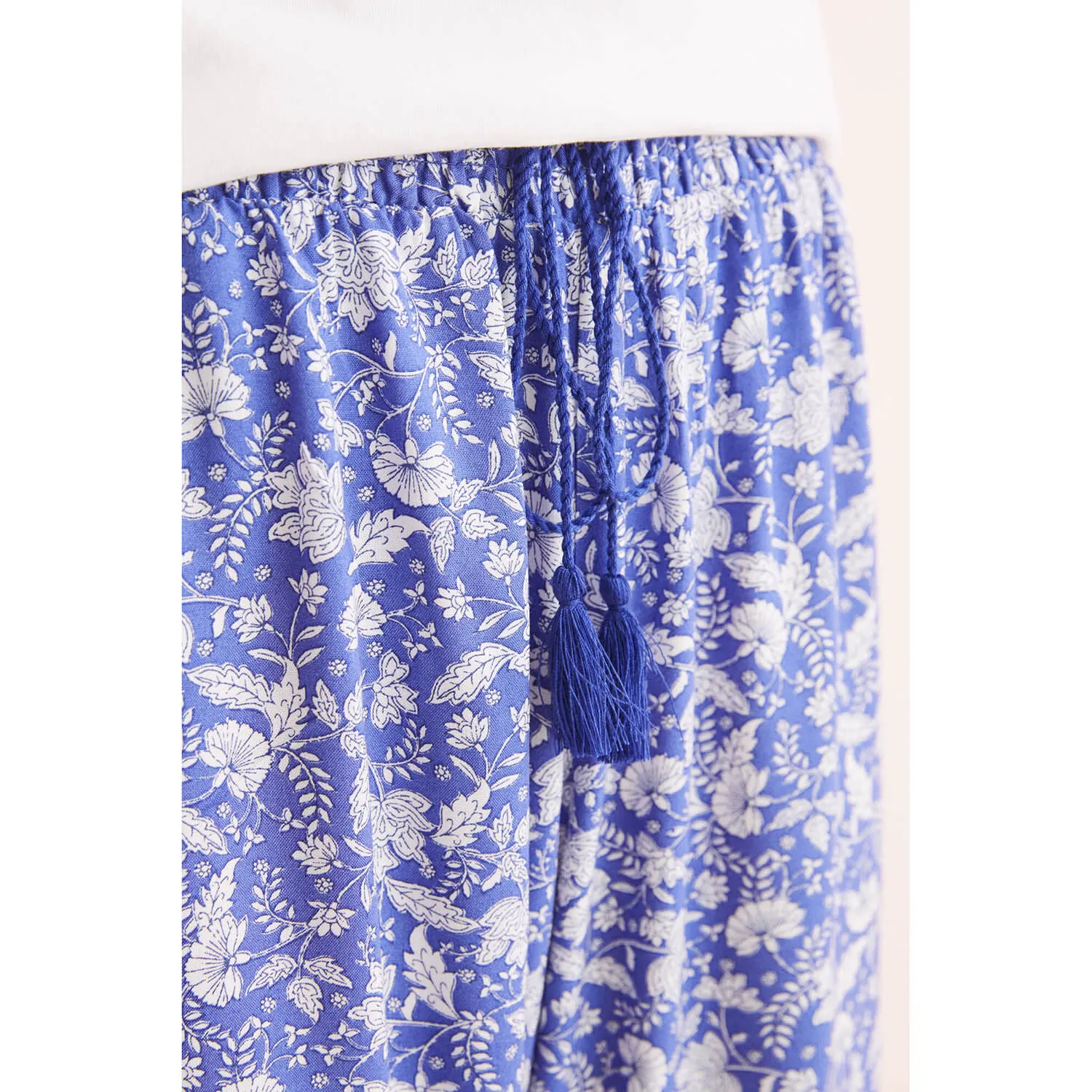 Blue Printed 100% Cotton Trousers - Blue