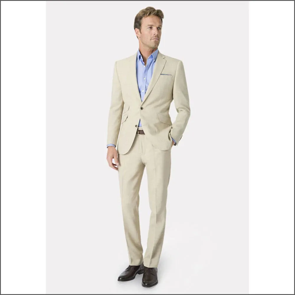 Brook Taverner Tailored Fit Natural Linen Mix Suit <><>Waist Coat Optional