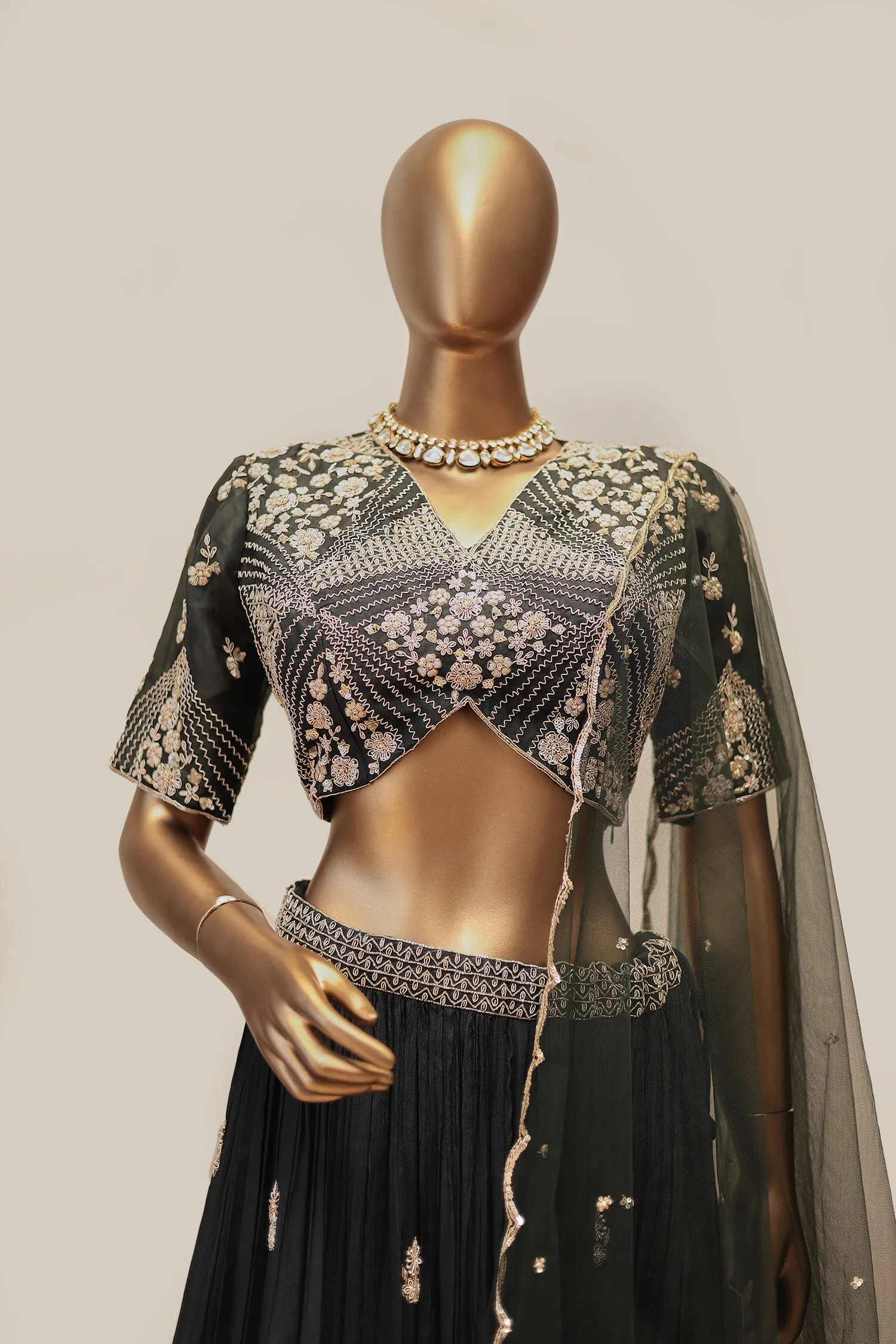 Chinon Lehenga Embroidered  with Zardozi work