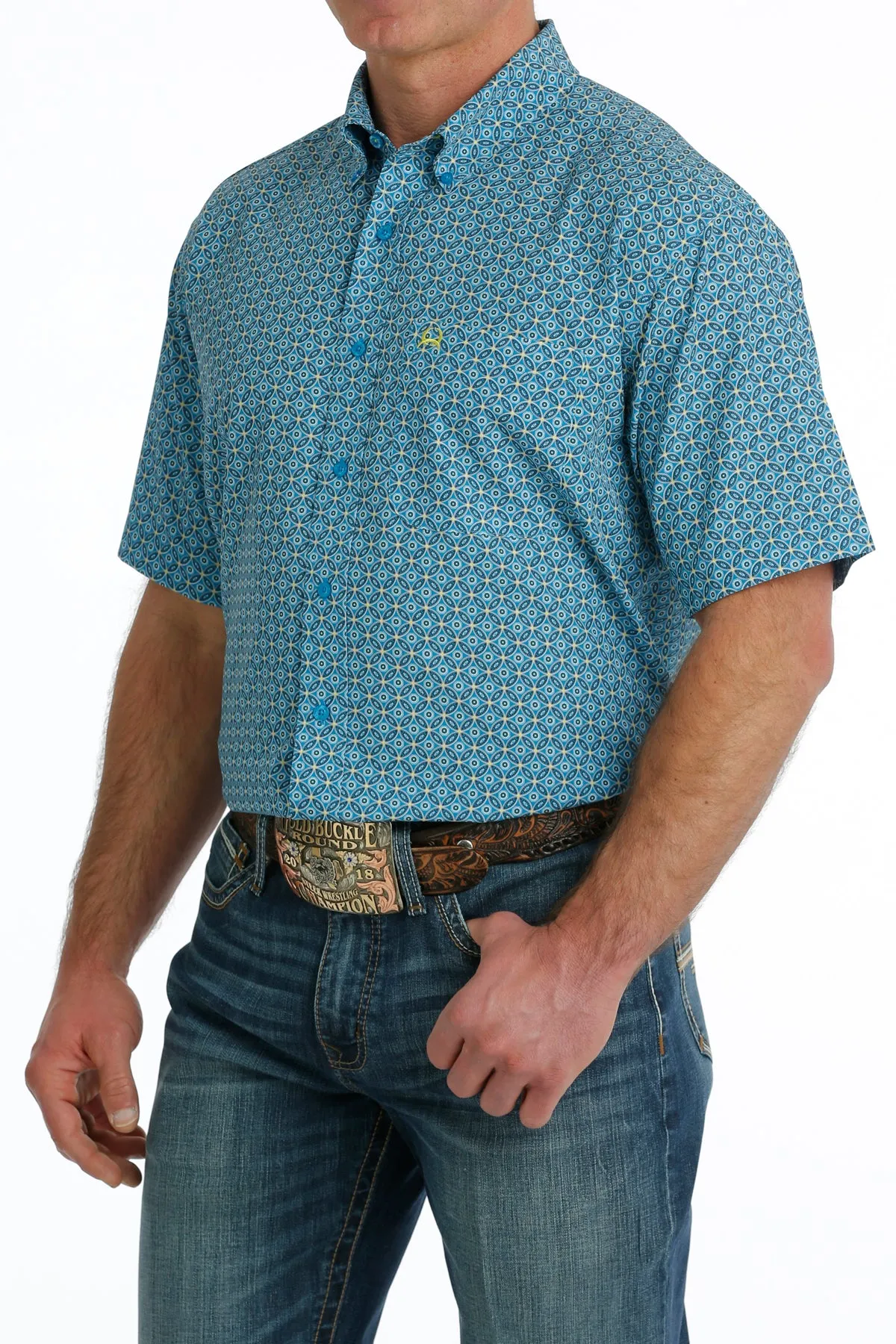 'Cinch' Men's Geo Print Arenaflex Button Down - Blue