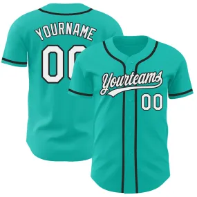 Custom Aqua White-Black Authentic Baseball Jersey