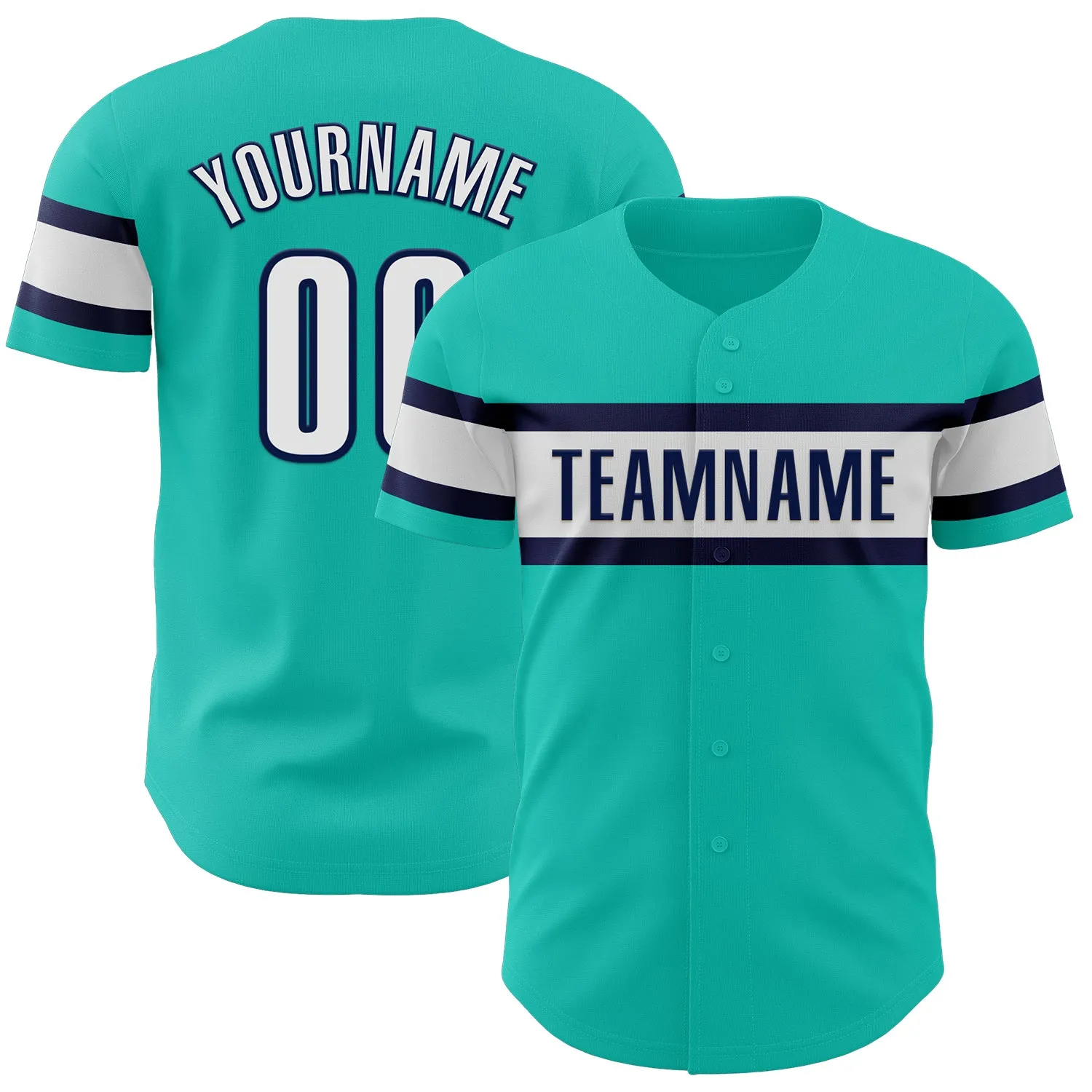 Custom Aqua White-Navy Authentic Baseball Jersey