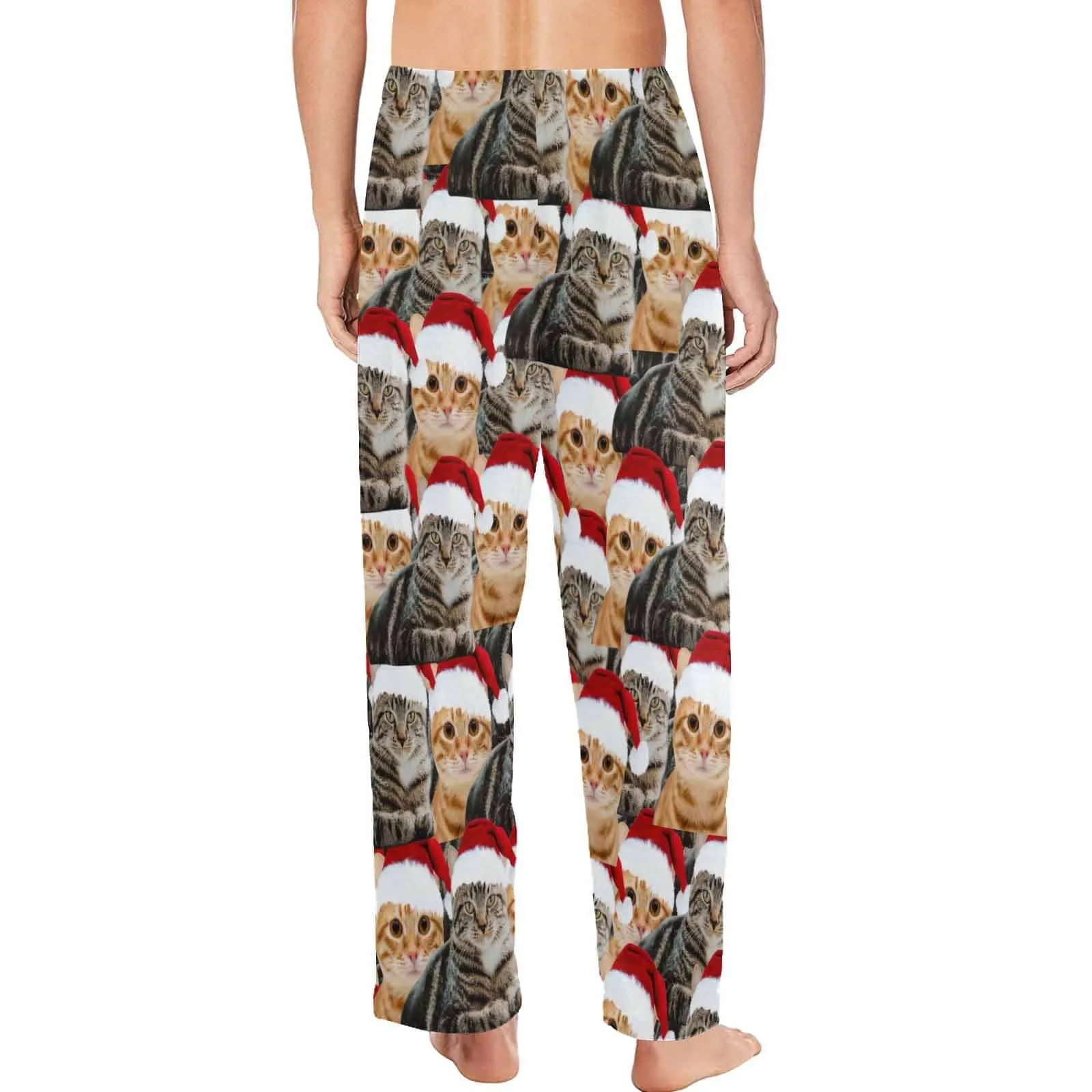 Custom Face Pet Cat Christmas Red Hat Sleepwear Personalized Women's&Men's Slumber Party Long Pajama Pants