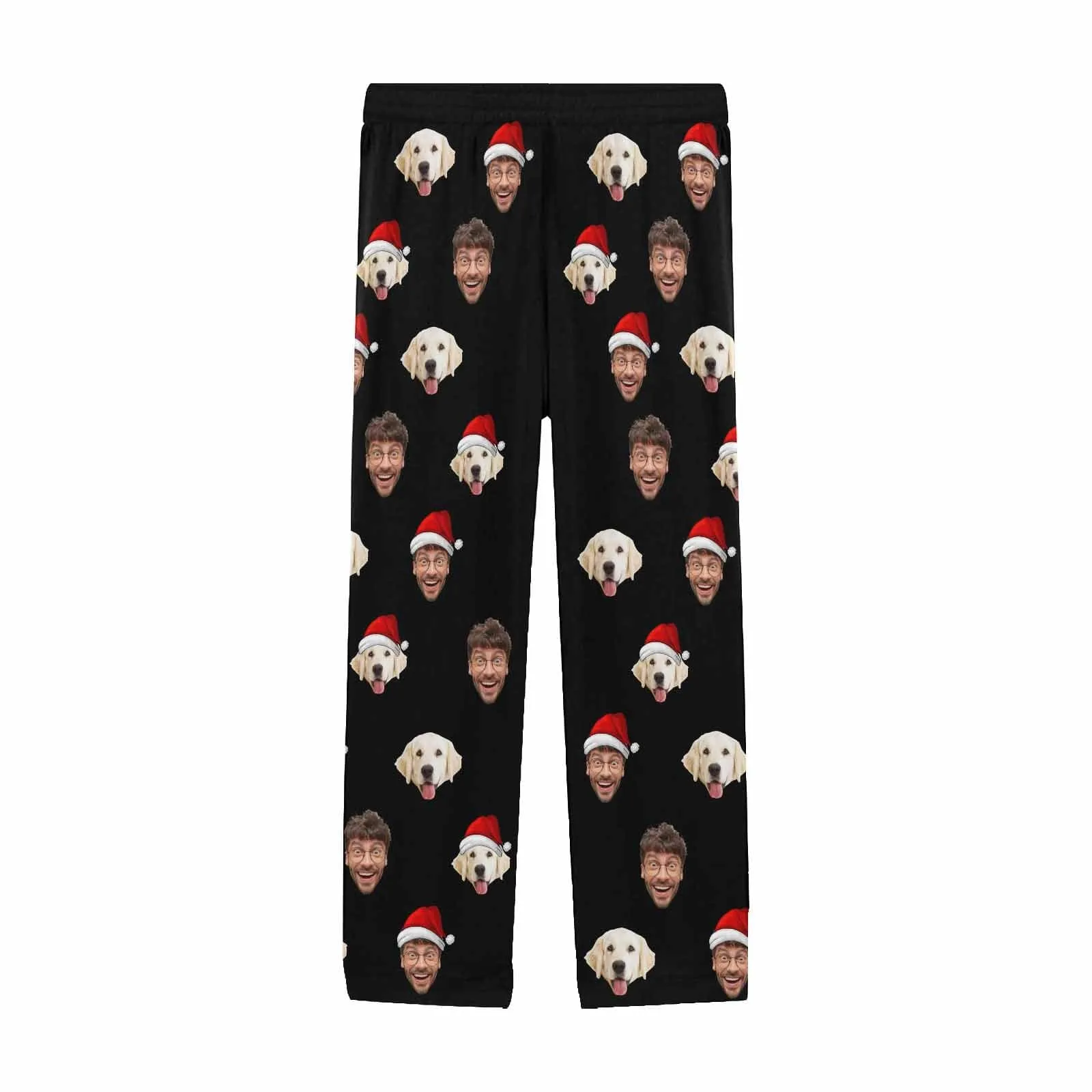 Custom Pet Face Christmas Hat Family Matching Long Pajama Pants Personalized Sleepwear Slumber Party