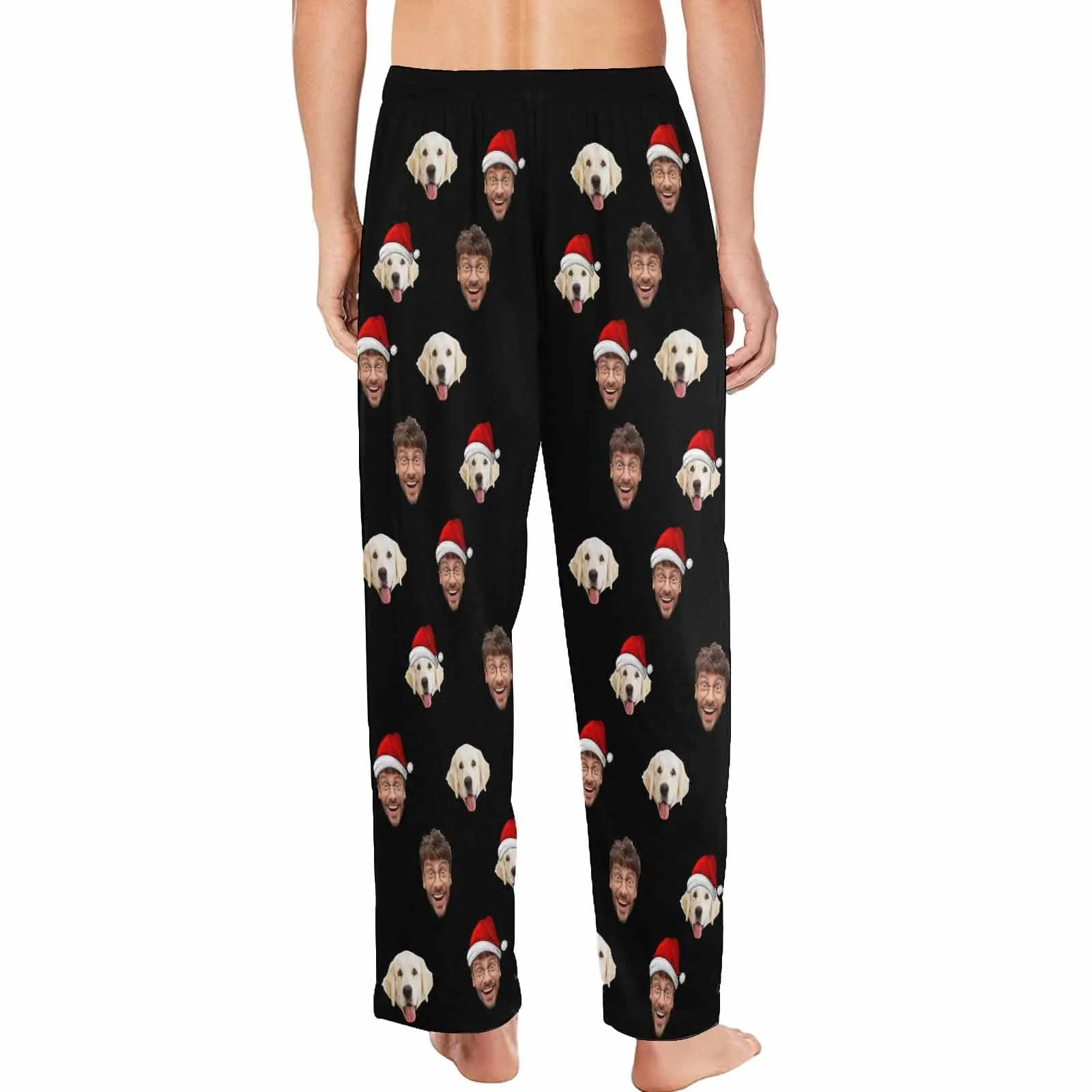 Custom Pet Face Christmas Hat Family Matching Long Pajama Pants Personalized Sleepwear Slumber Party