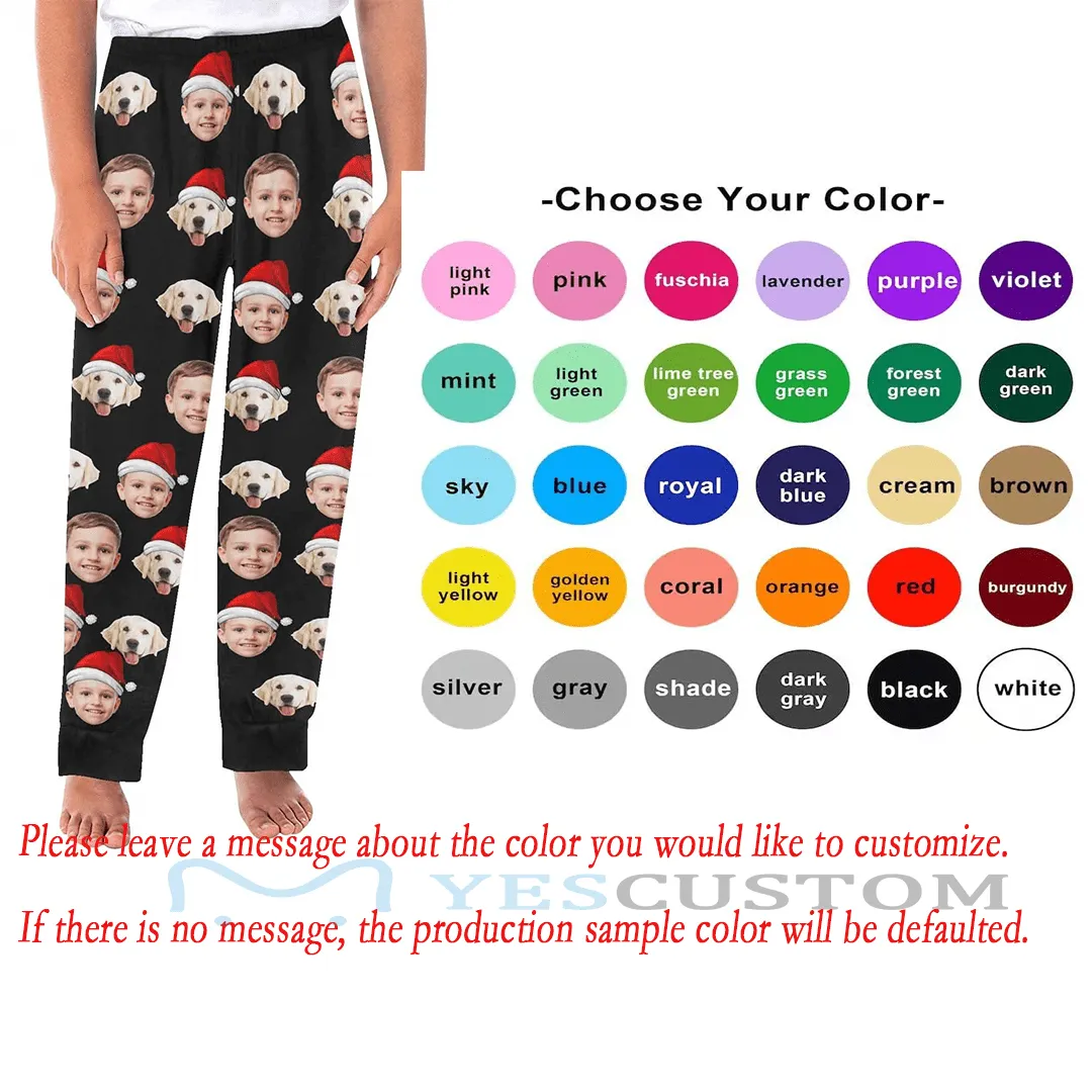 Custom Pet Face Christmas Hat Family Matching Long Pajama Pants Personalized Sleepwear Slumber Party