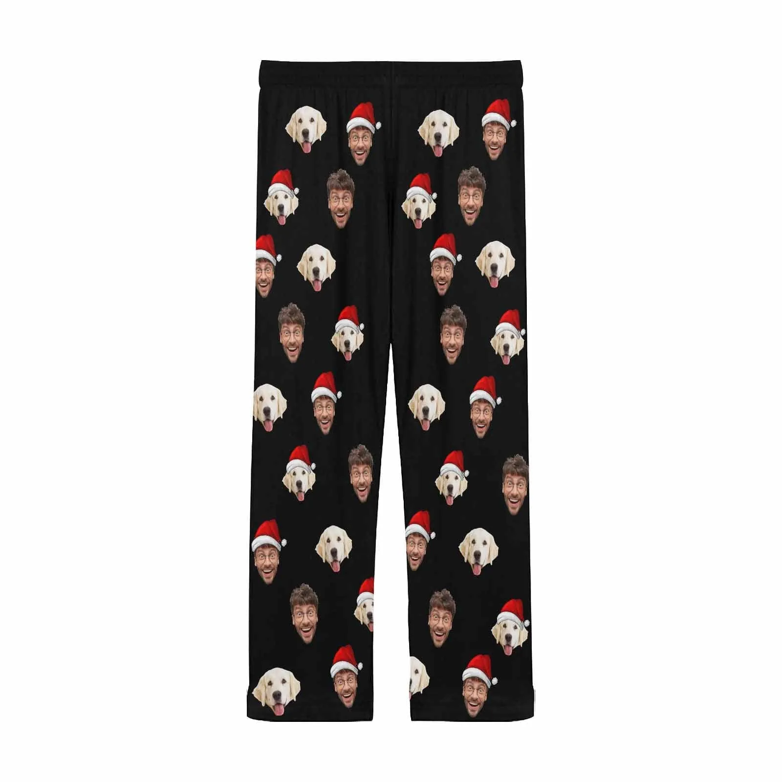 Custom Pet Face Christmas Hat Family Matching Long Pajama Pants Personalized Sleepwear Slumber Party