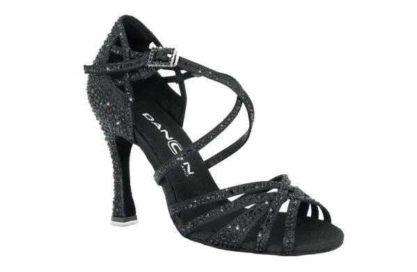 Dancin Crossed Ribbon Tie Black Satin with Strass