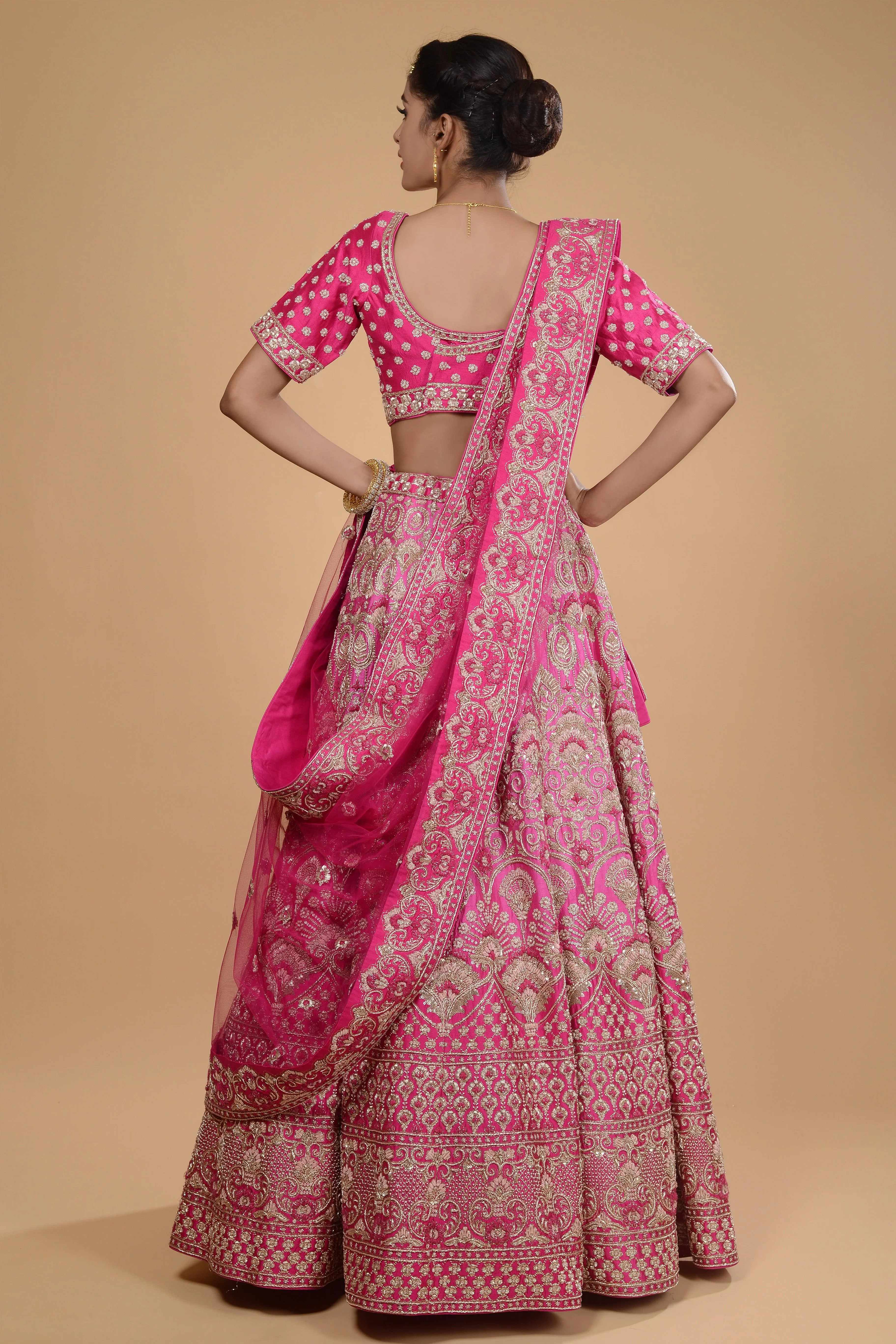 Deep Pink Embroidered Lehenga Set.