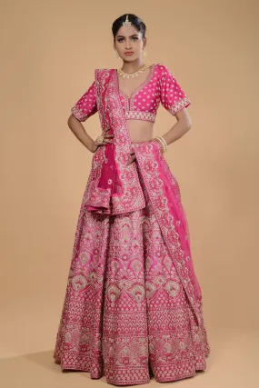 Deep Pink Embroidered Lehenga Set.