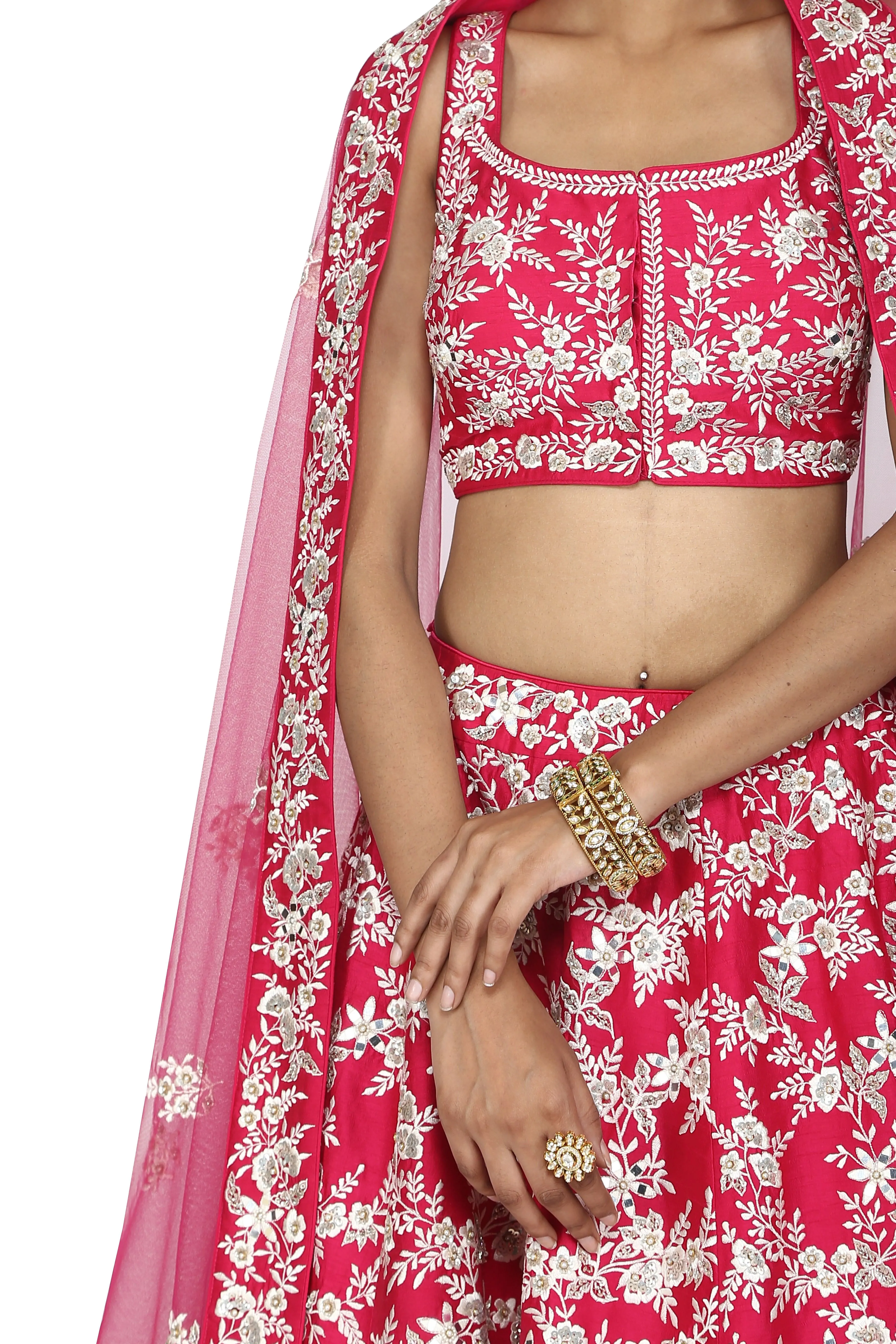 Deep pink lehenga set.