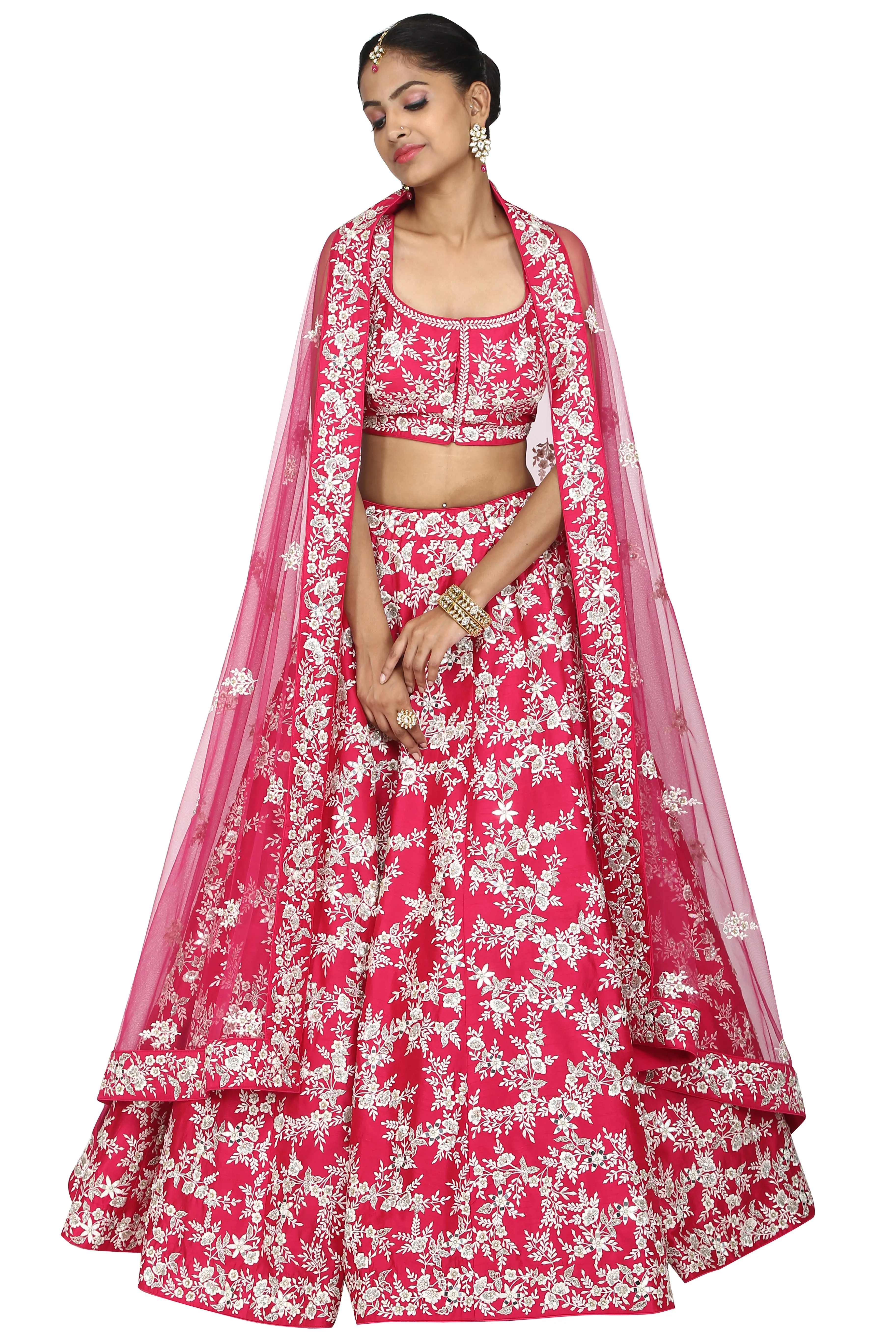 Deep pink lehenga set.