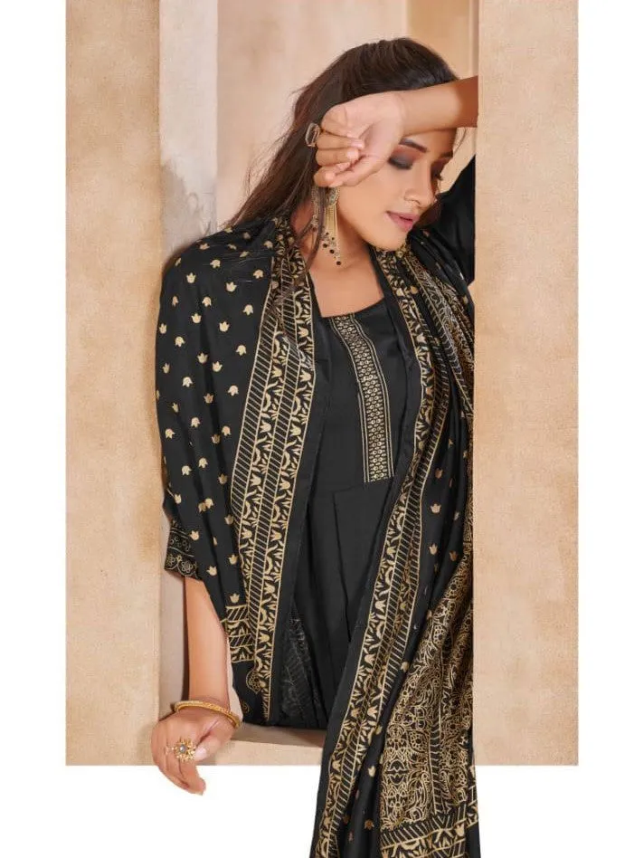 Delightful Black Slub Rayon Kurti With Printed Dupatta