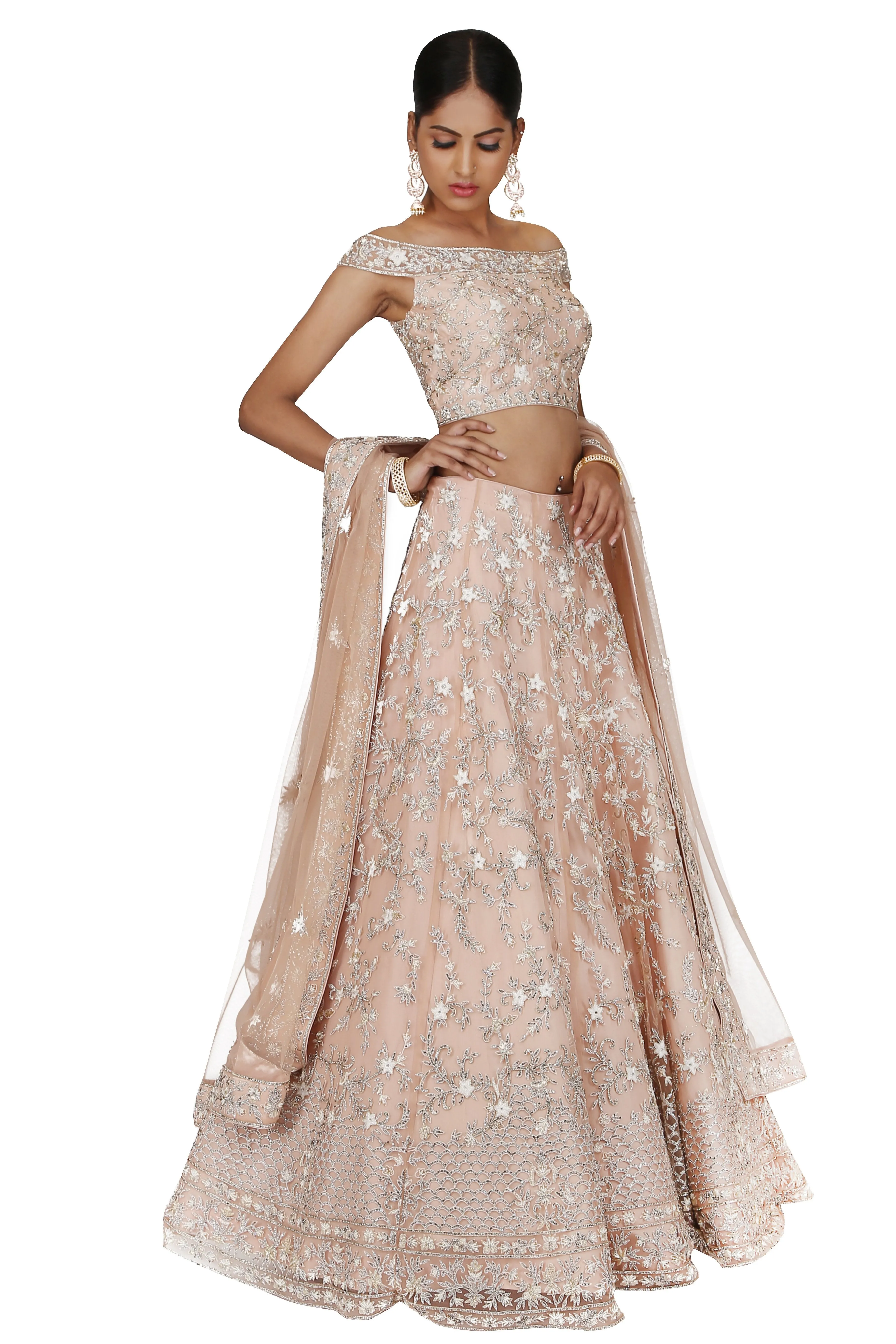 Dusty Pink Off-Shoulder Lehenga Set