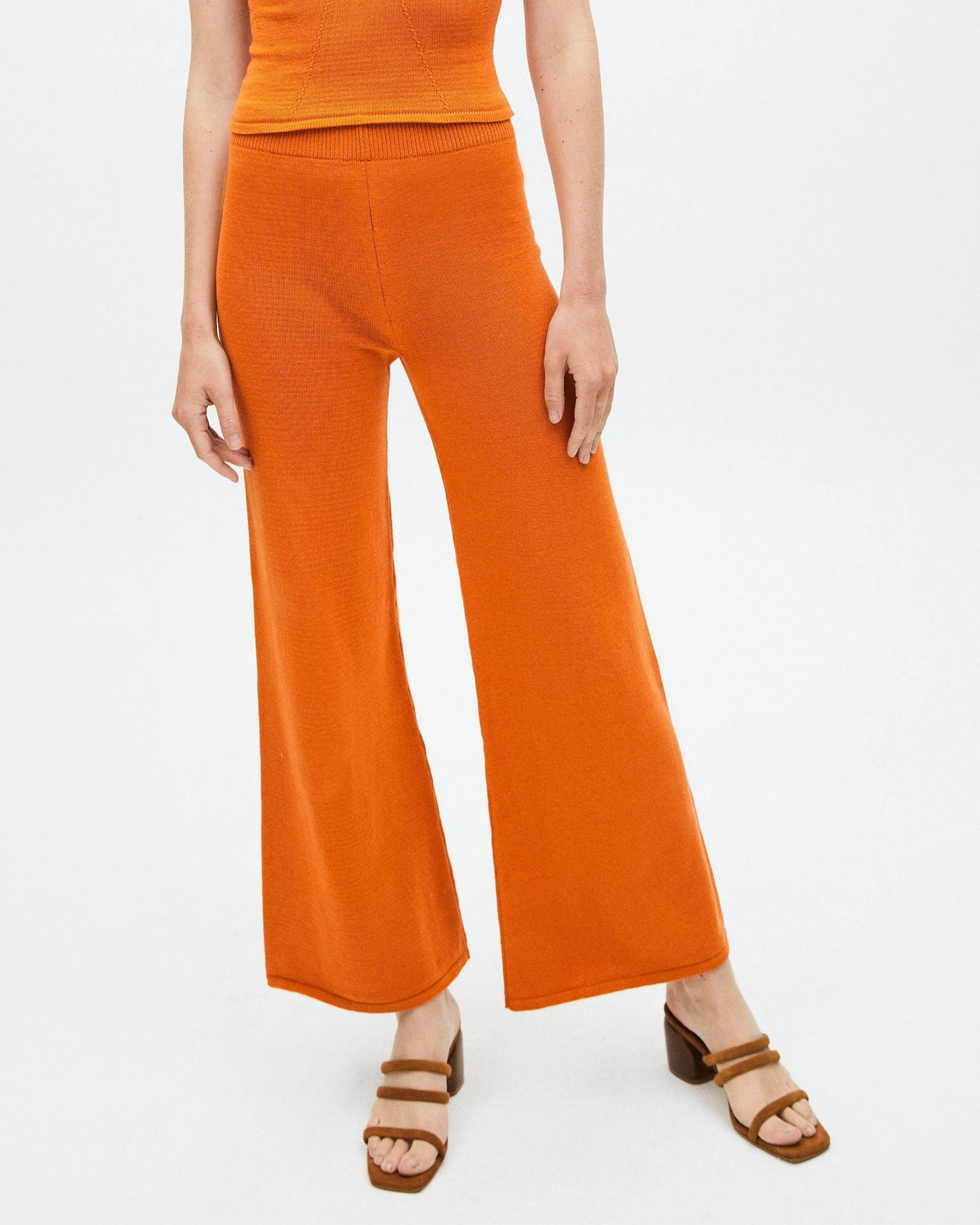 Easy Wide Knit Pants Clementine Orange