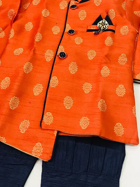 Elegant Orange Color Designer Silk Kurta With Pajama Set