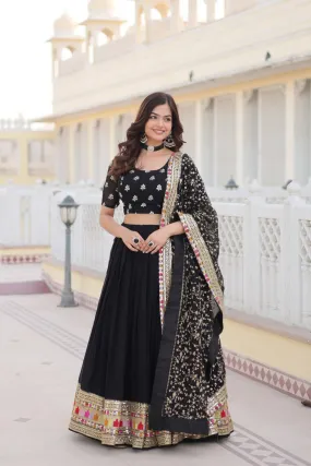 Embroidery Party wear Black Women's Lehenga Blouse Dupatta Suit