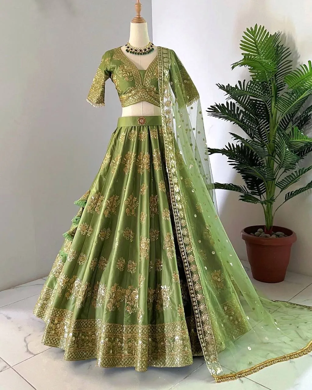 Embroidery Sequence Green Wedding Women Lehenga Choli