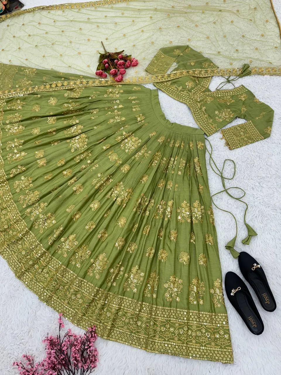 Embroidery Sequence Green Wedding Women Lehenga Choli