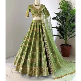 Embroidery Sequence Green Wedding Women Lehenga Choli